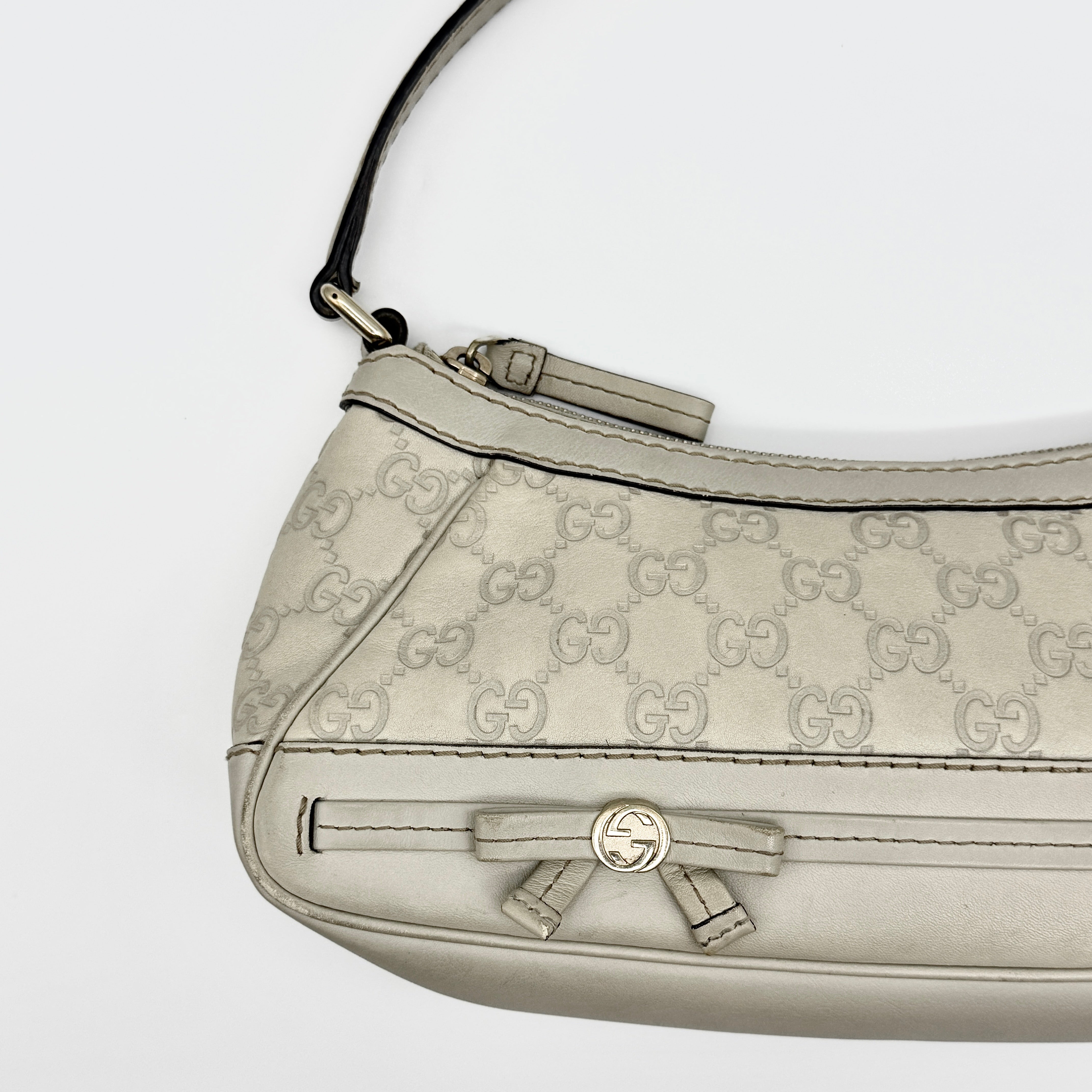 Gucci Guccissima Mayfair Ribbon Shoulder Bag Ivory