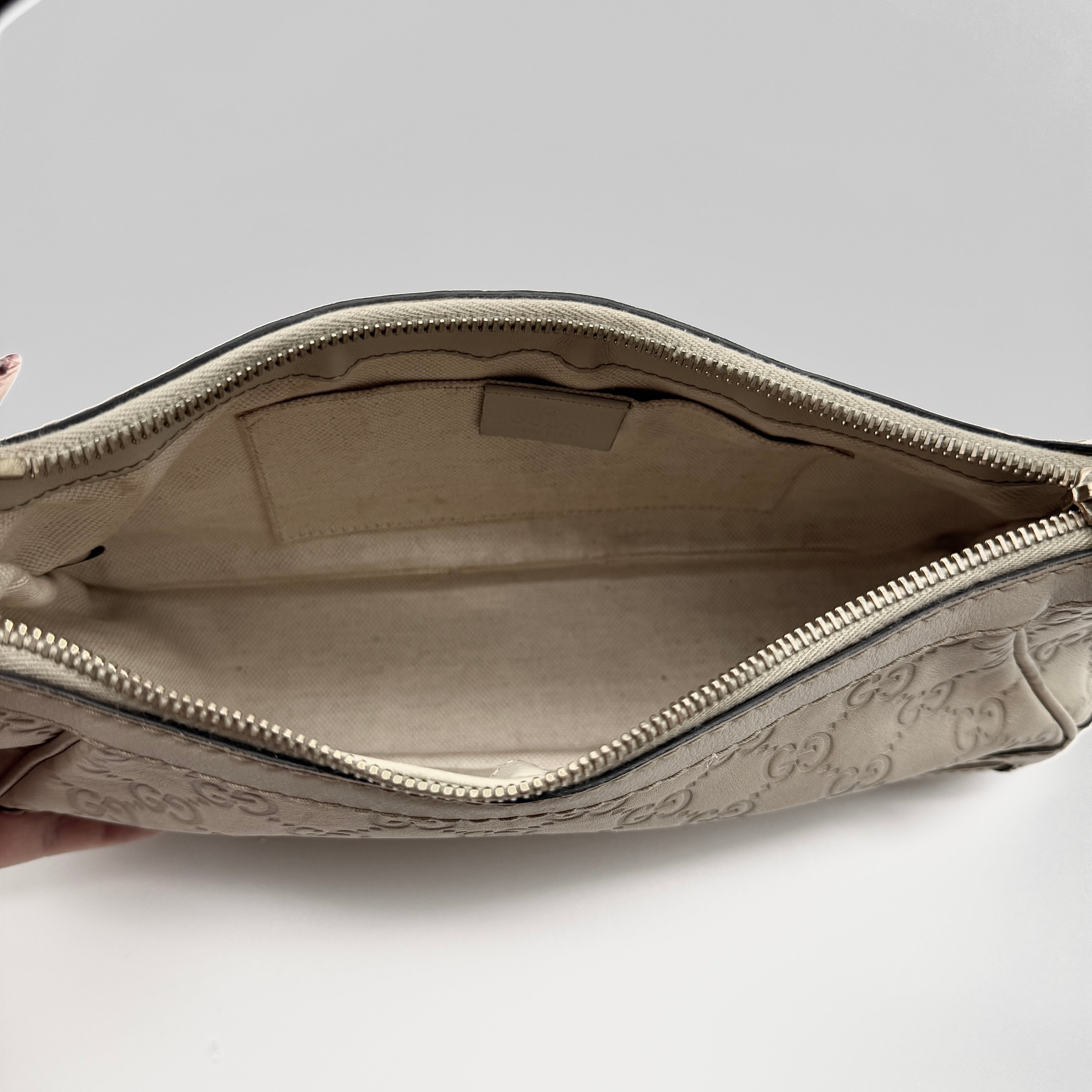 Gucci Guccissima Mayfair Ribbon Shoulder Bag Ivory