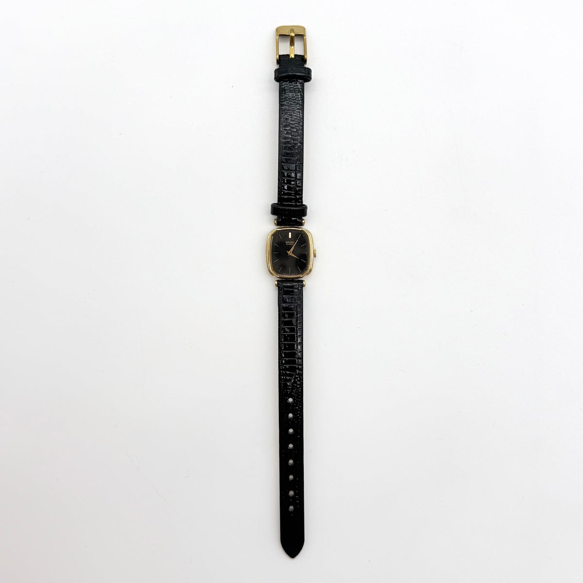 Seiko Quartz 2320-6830 Black Dial Tank Wristwatch Gold