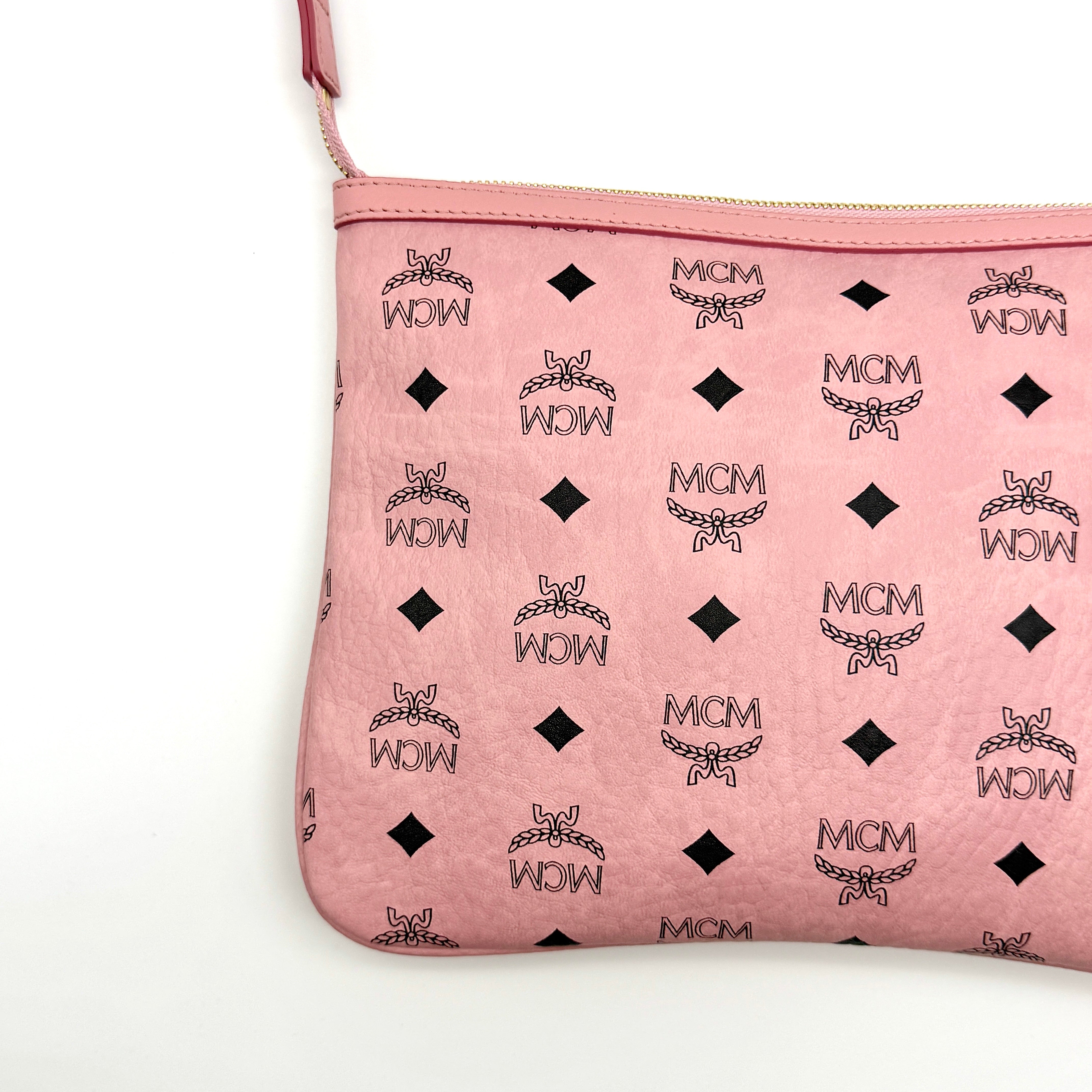 MCM Visetos Monogram Medium Shoulder Bag Pink