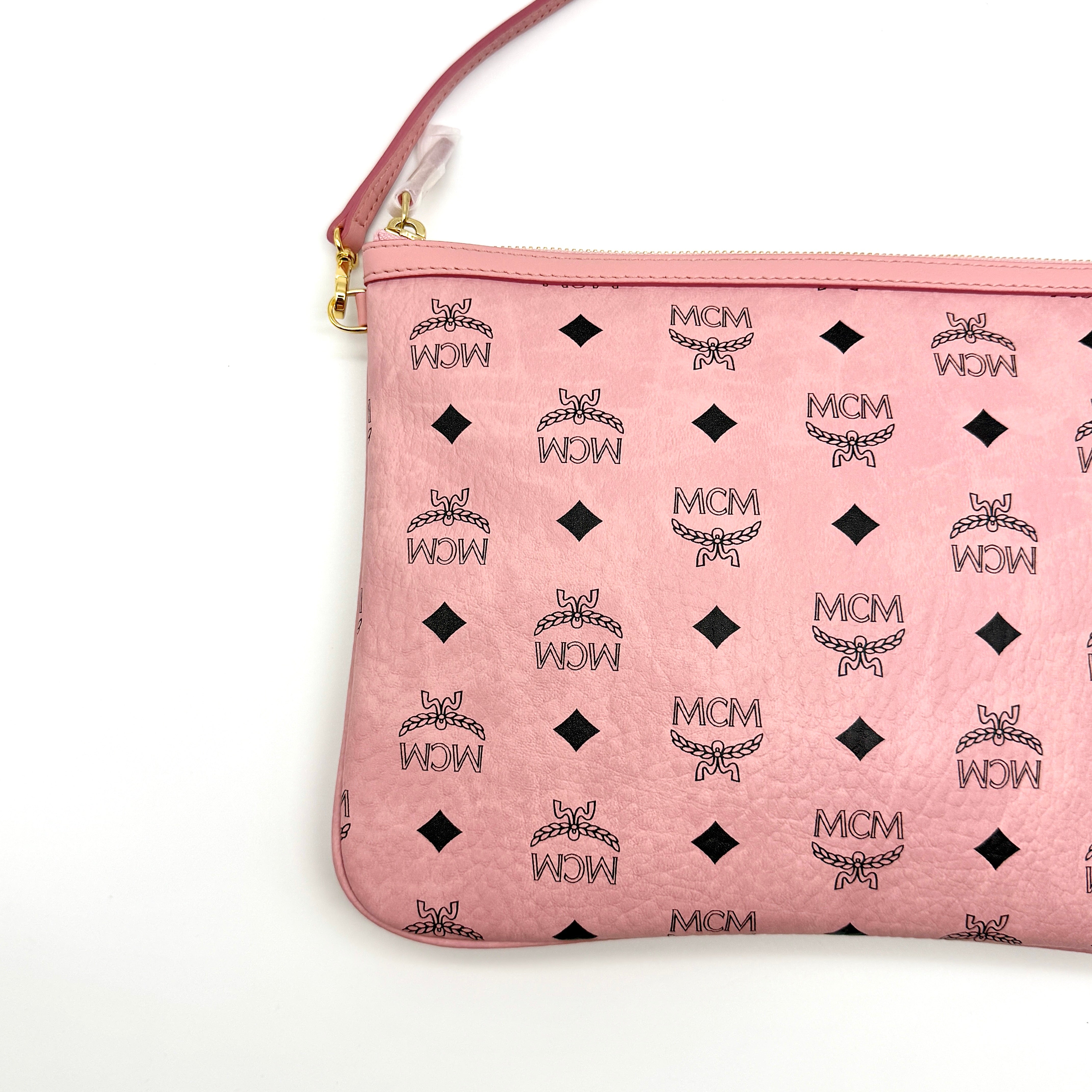 MCM Visetos Monogram Medium Shoulder Bag Pink