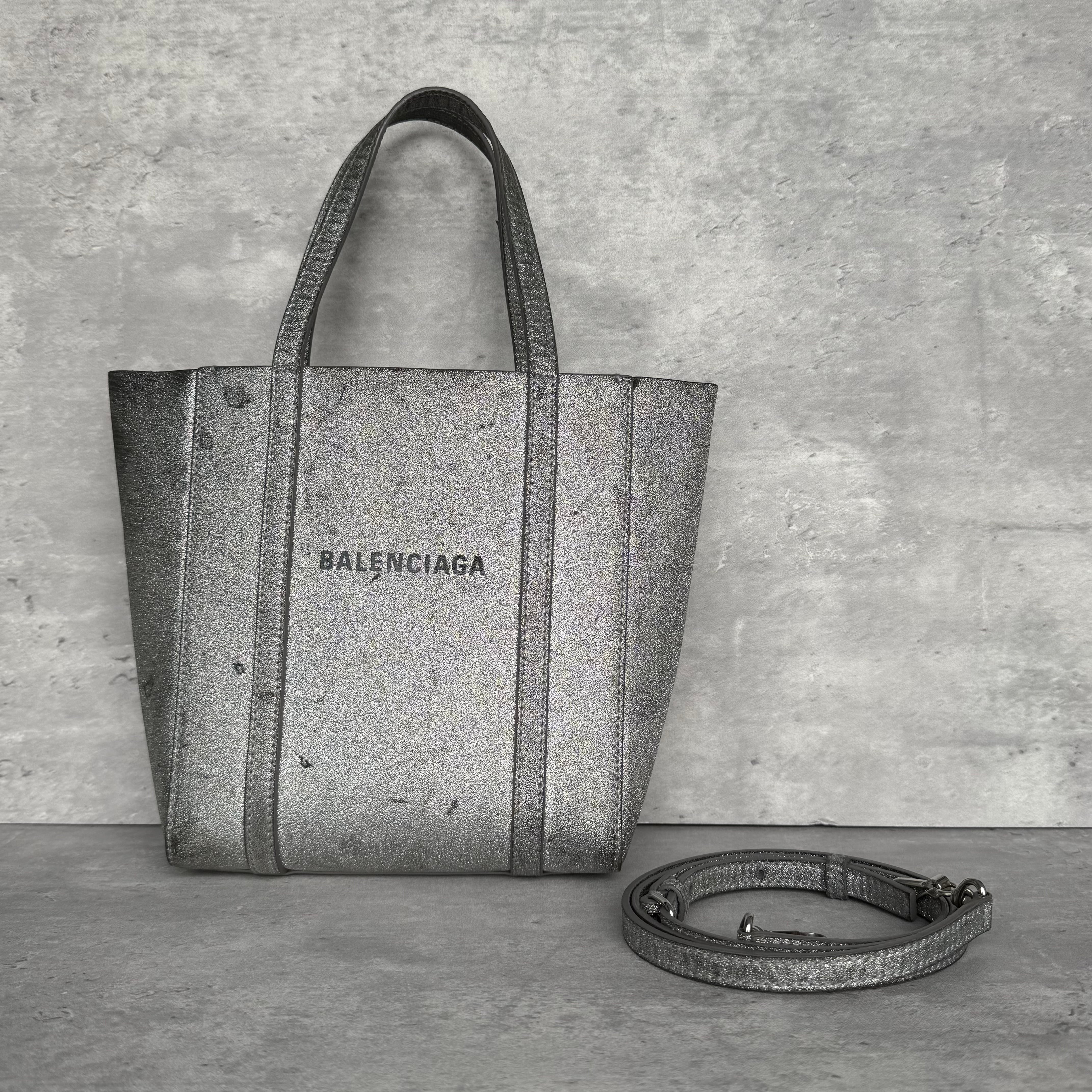 Balenciaga Glitter Everyday Silver Tote Bag