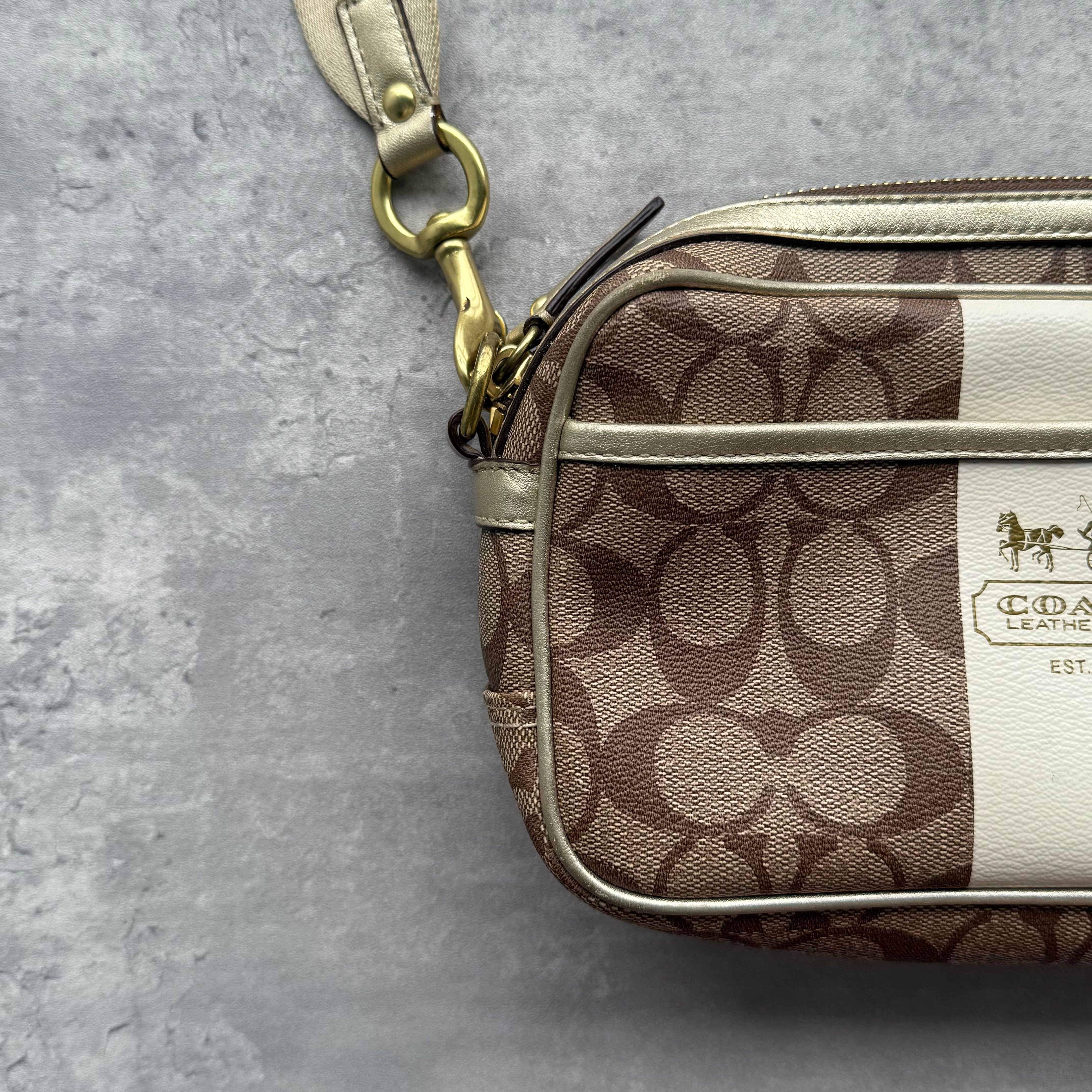 Coach Signature Stripe Jaime Crossbody Bag Beige/White