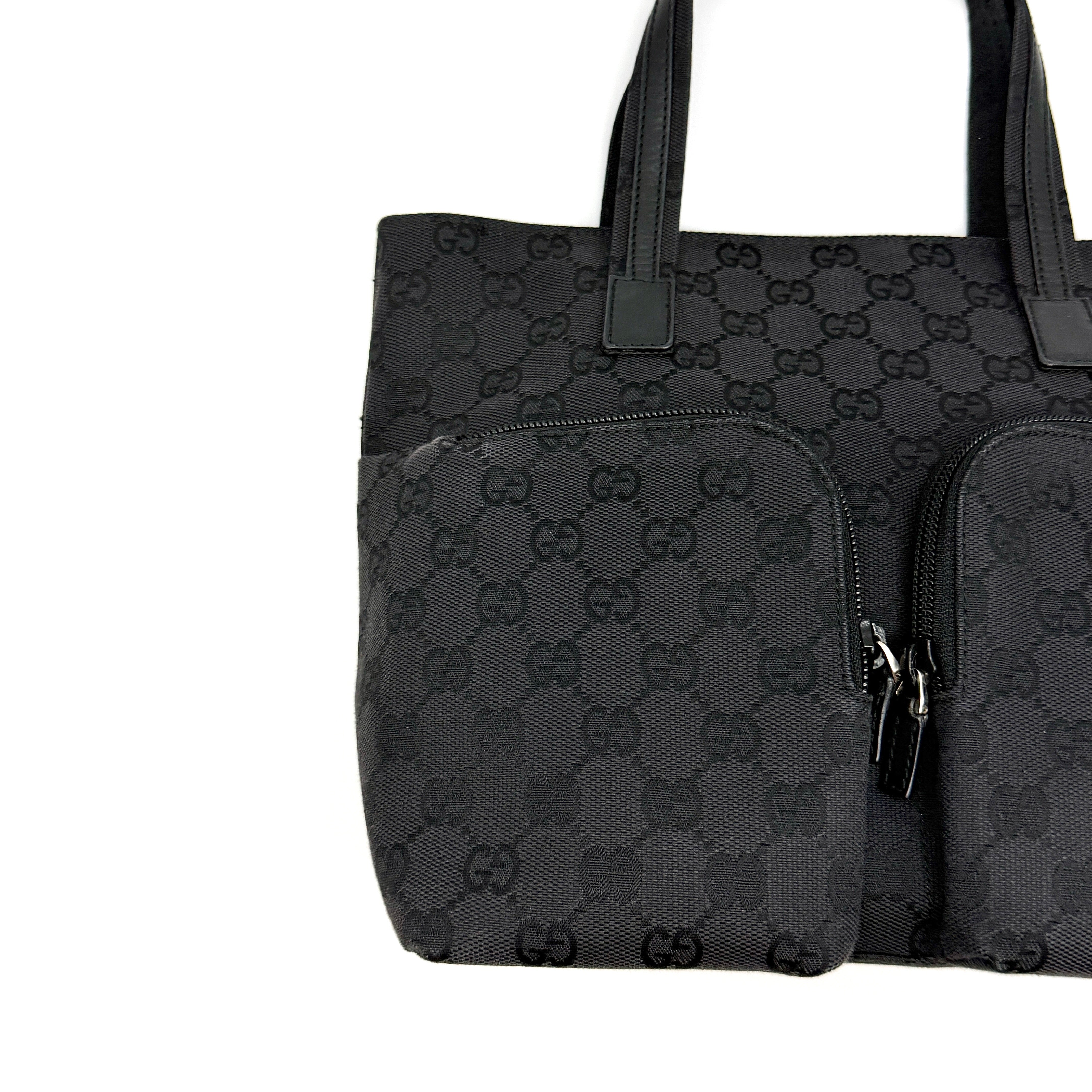 Gucci GG Monogram Double Pocket Tote Bag Black