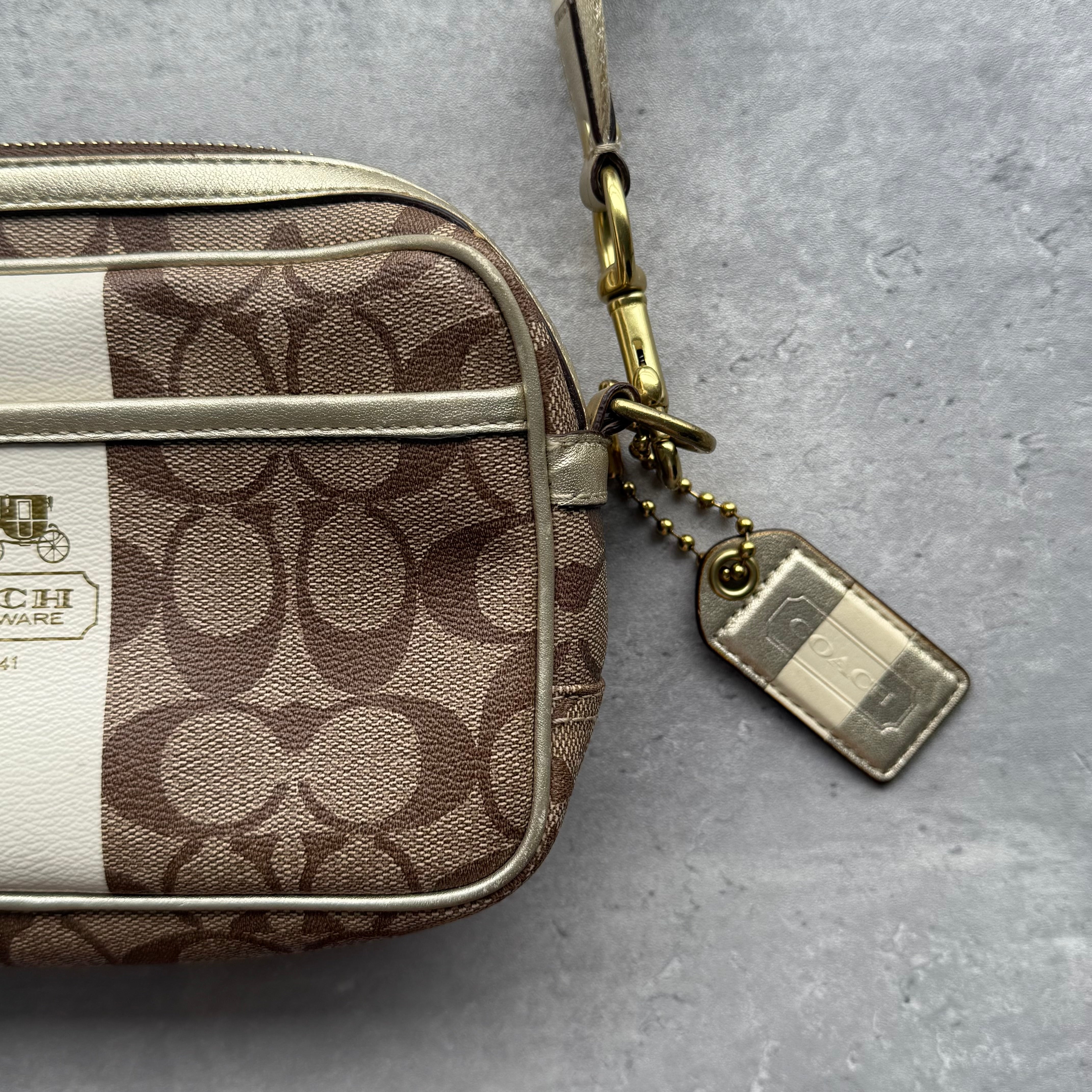 Coach Signature Stripe Jaime Crossbody Bag Beige/White