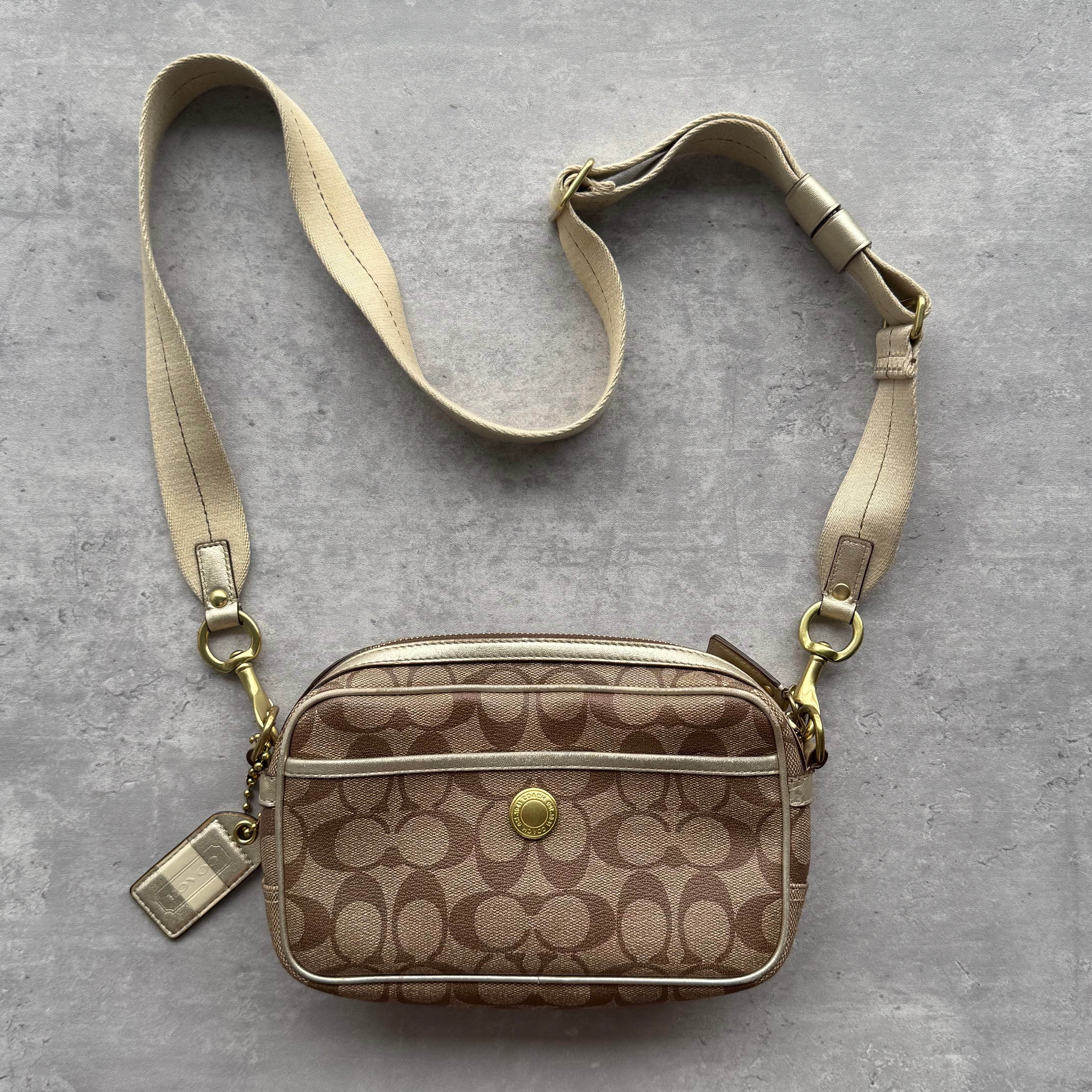 Coach Signature Stripe Jaime Crossbody Bag Beige/White