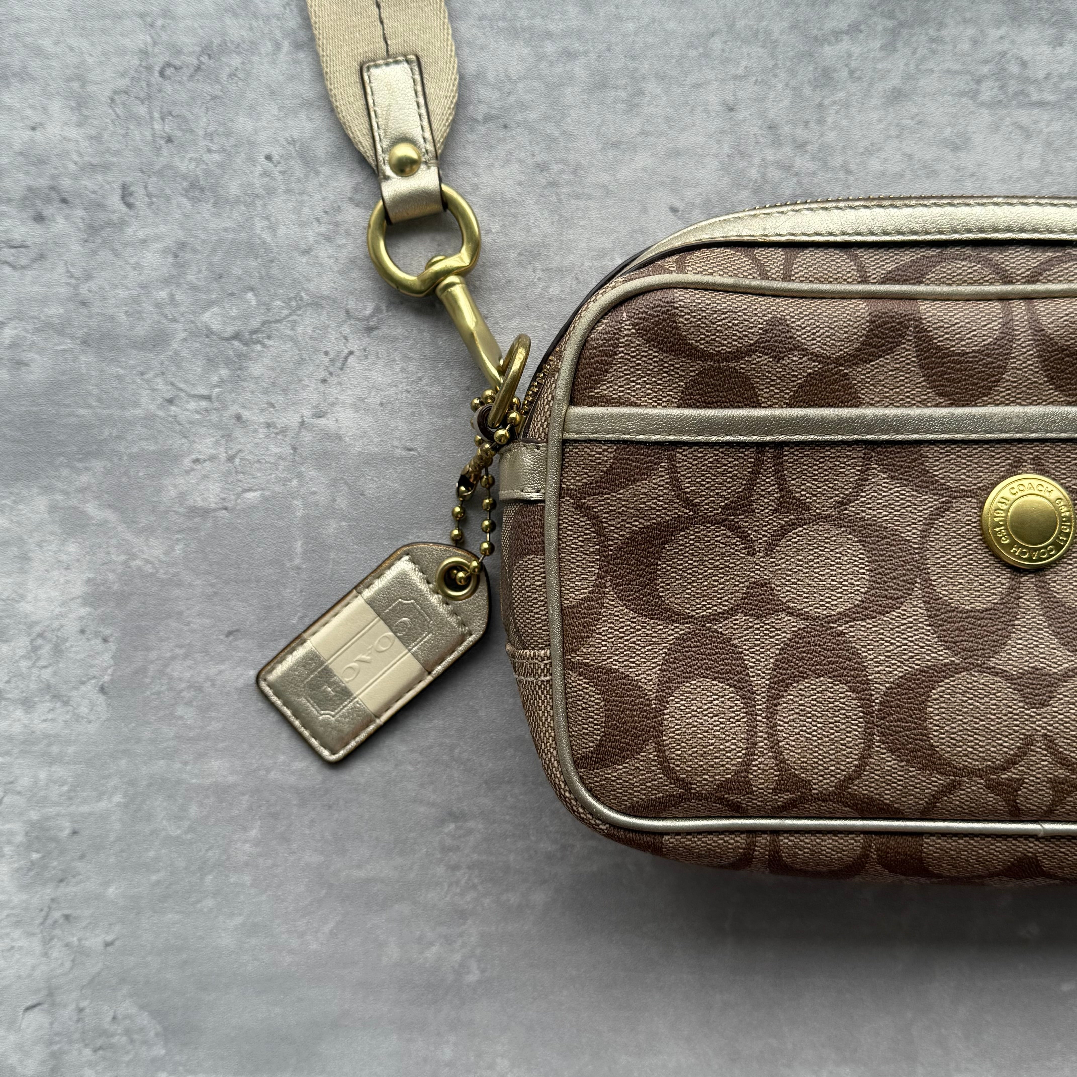 Coach Signature Stripe Jaime Crossbody Bag Beige/White