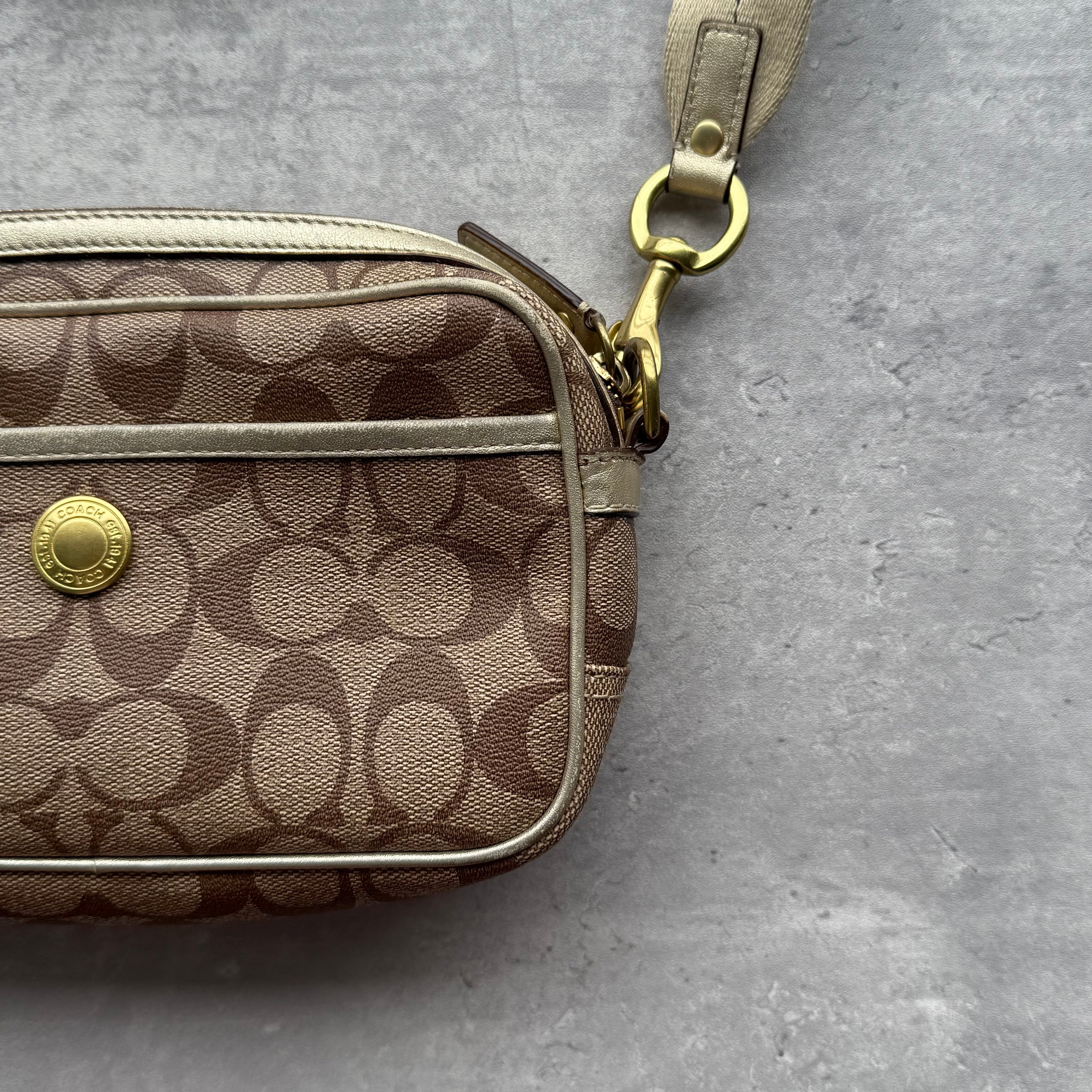 Coach Signature Stripe Jaime Crossbody Bag Beige/White