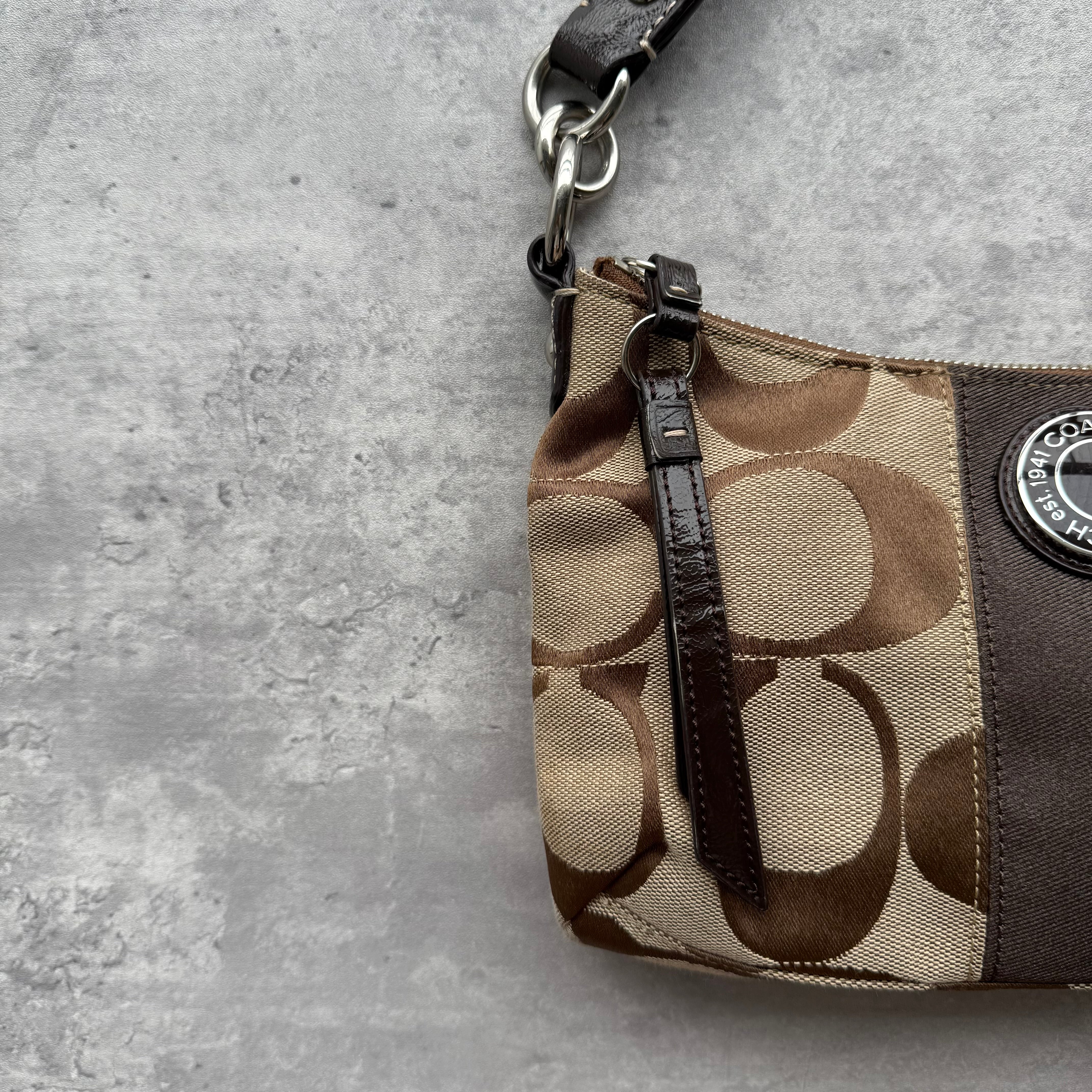 Coach 2Way Signature Stripe ShoulderBag Beige/Brown