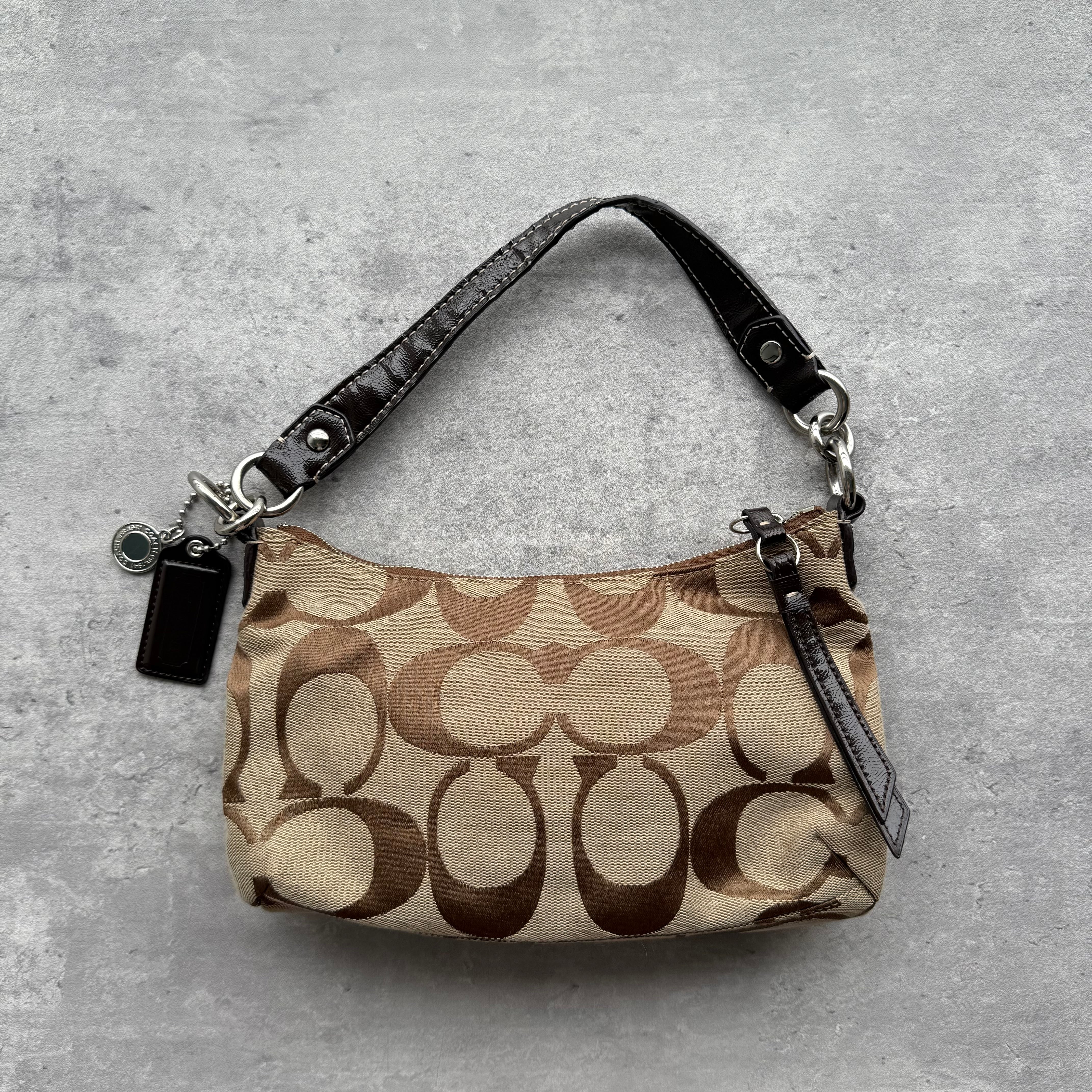 Coach 2Way Signature Stripe ShoulderBag Beige/Brown