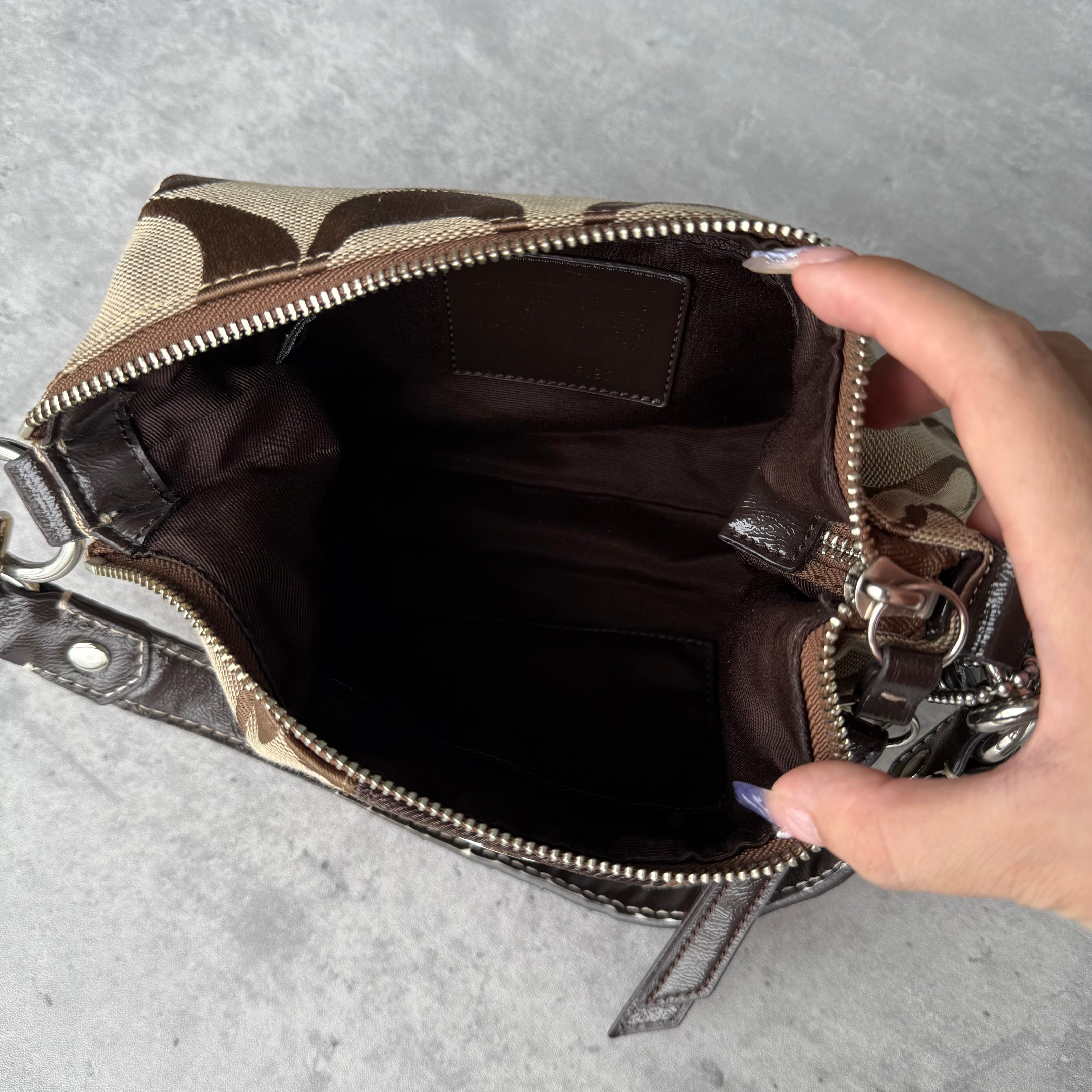 Coach 2Way Signature Stripe ShoulderBag Beige/Brown