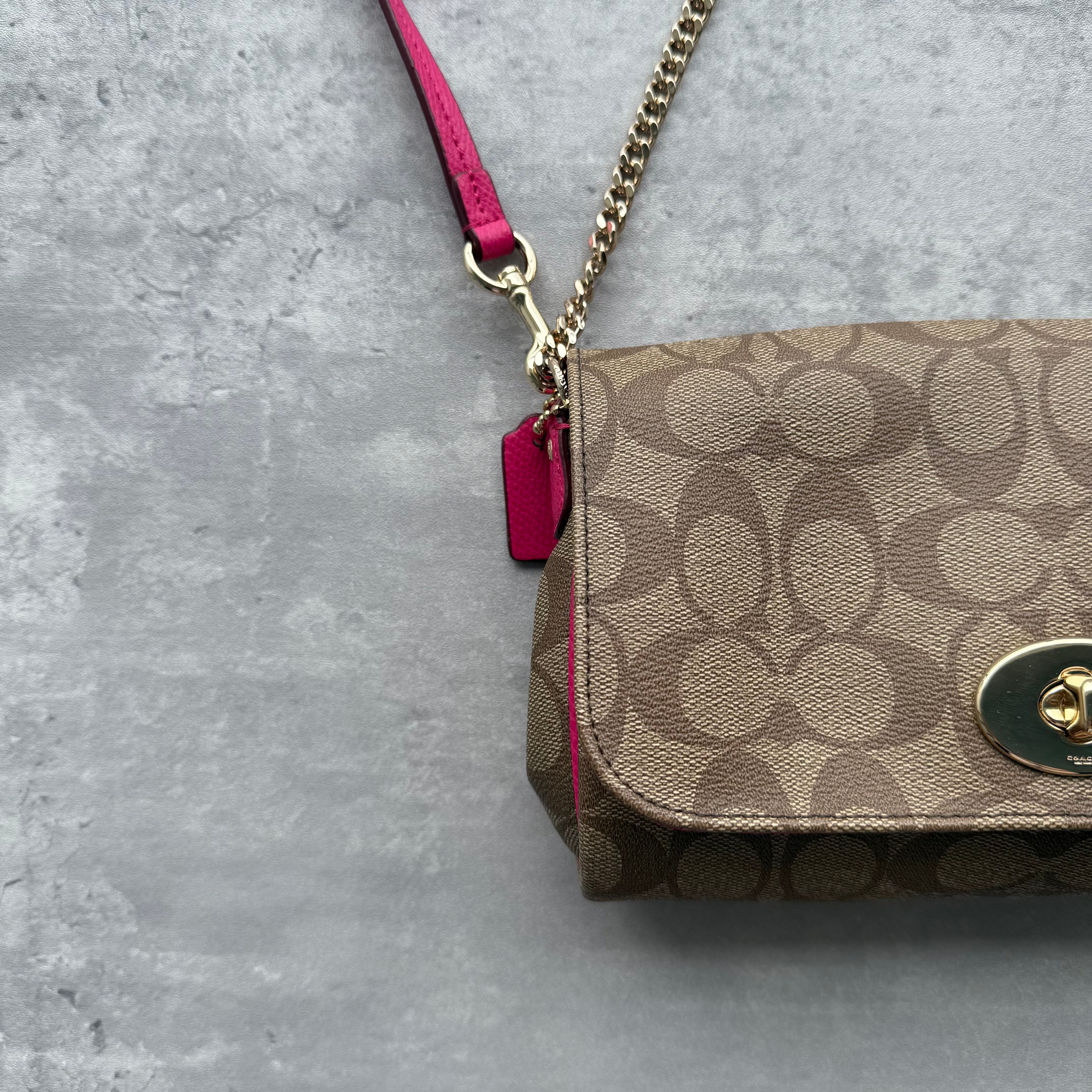 Coach 2Way Signature Ruby Purse Shoulder Bag Beige/Pink