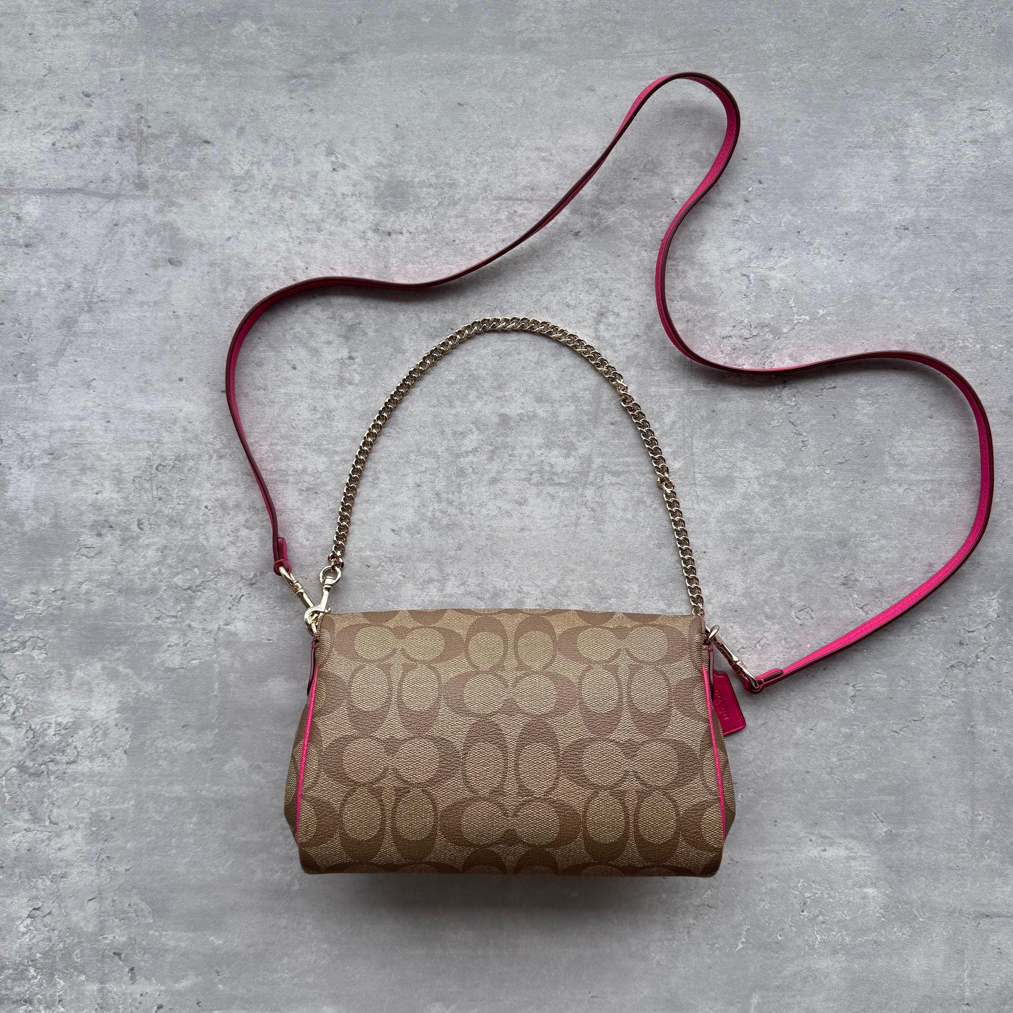 Coach 2Way Signature Ruby Purse Shoulder Bag Beige/Pink