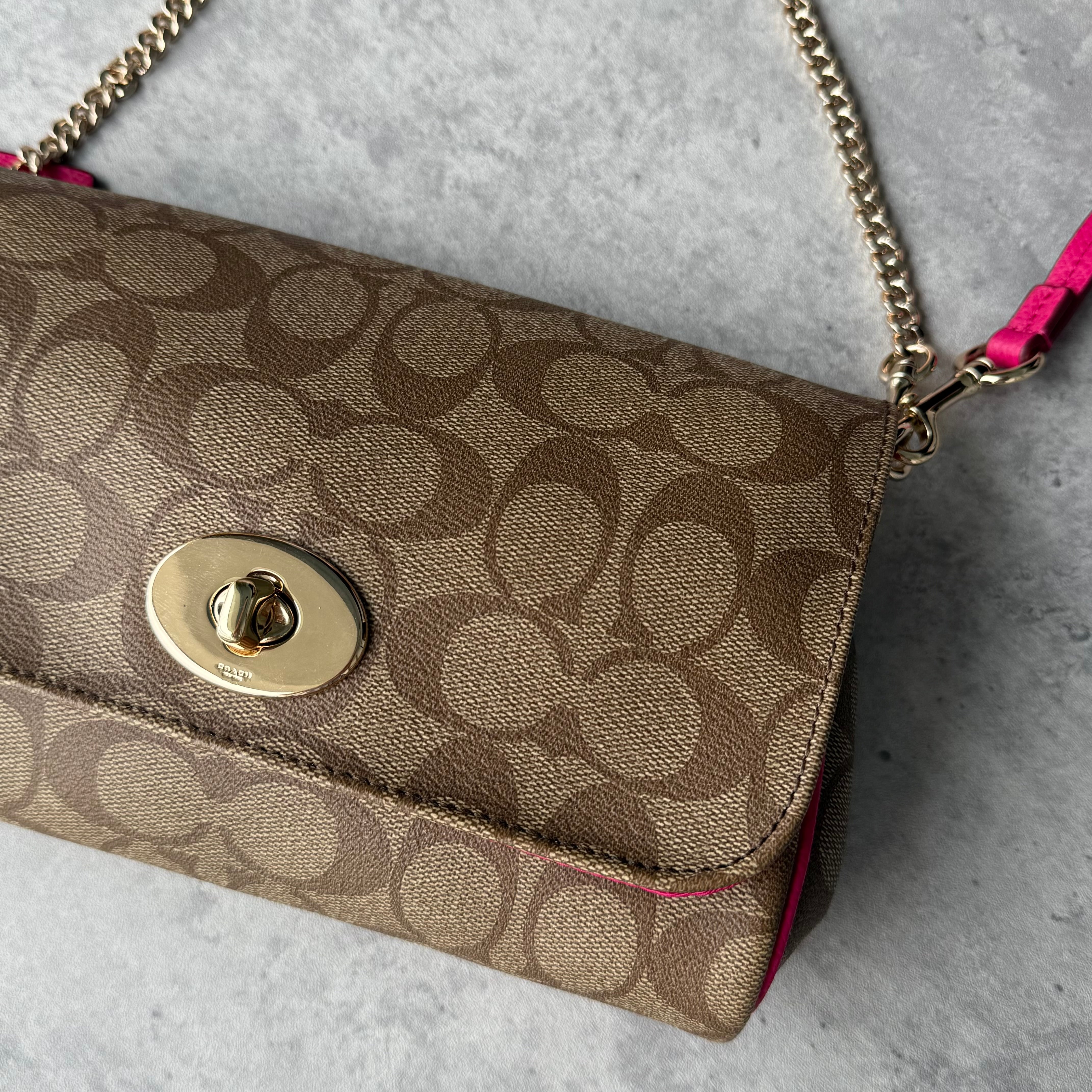 Coach 2Way Signature Ruby Purse Shoulder Bag Beige/Pink