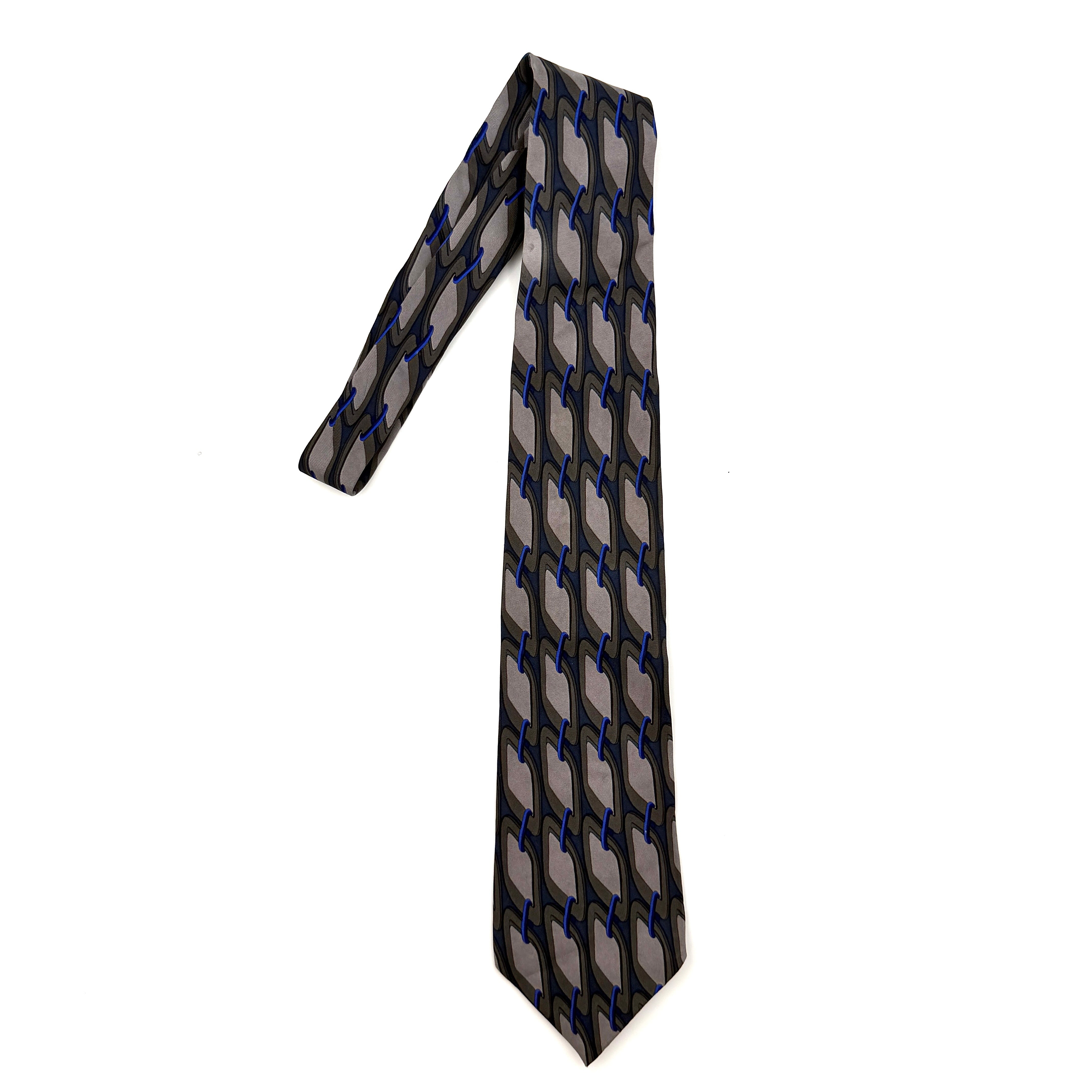 Gucci Geometric Pattern Silk Tie Blue/Grey