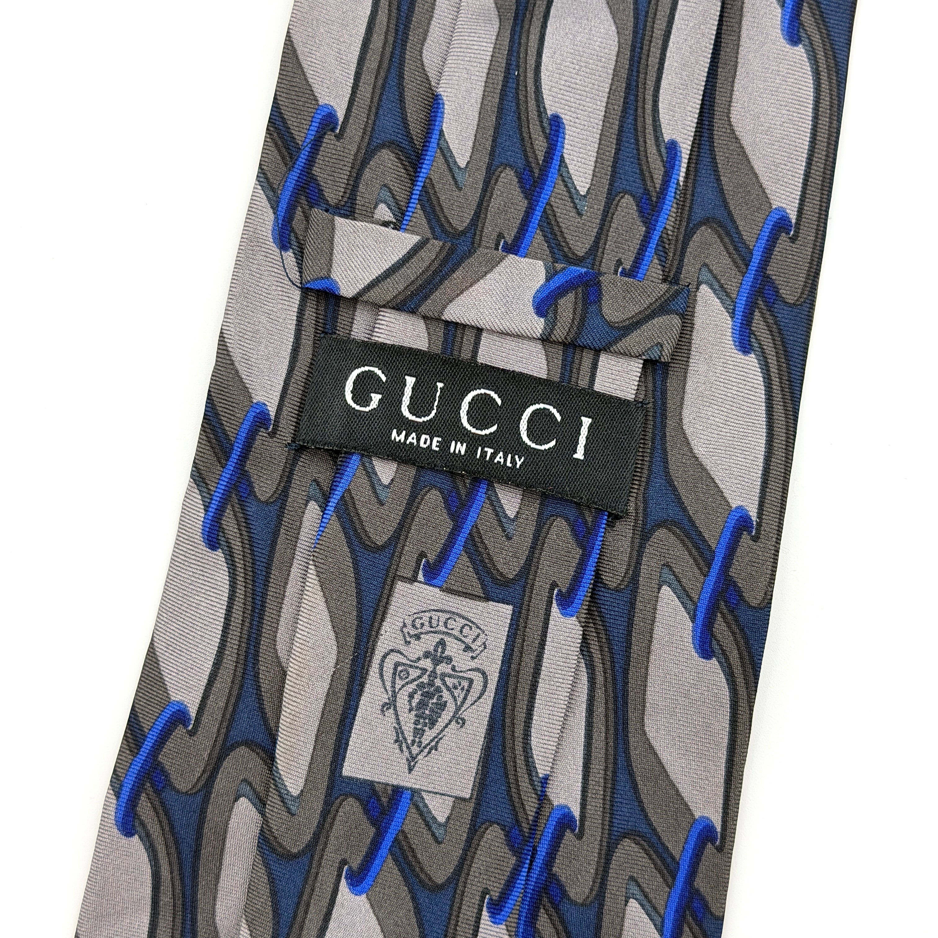 Gucci Geometric Pattern Silk Tie Blue/Grey