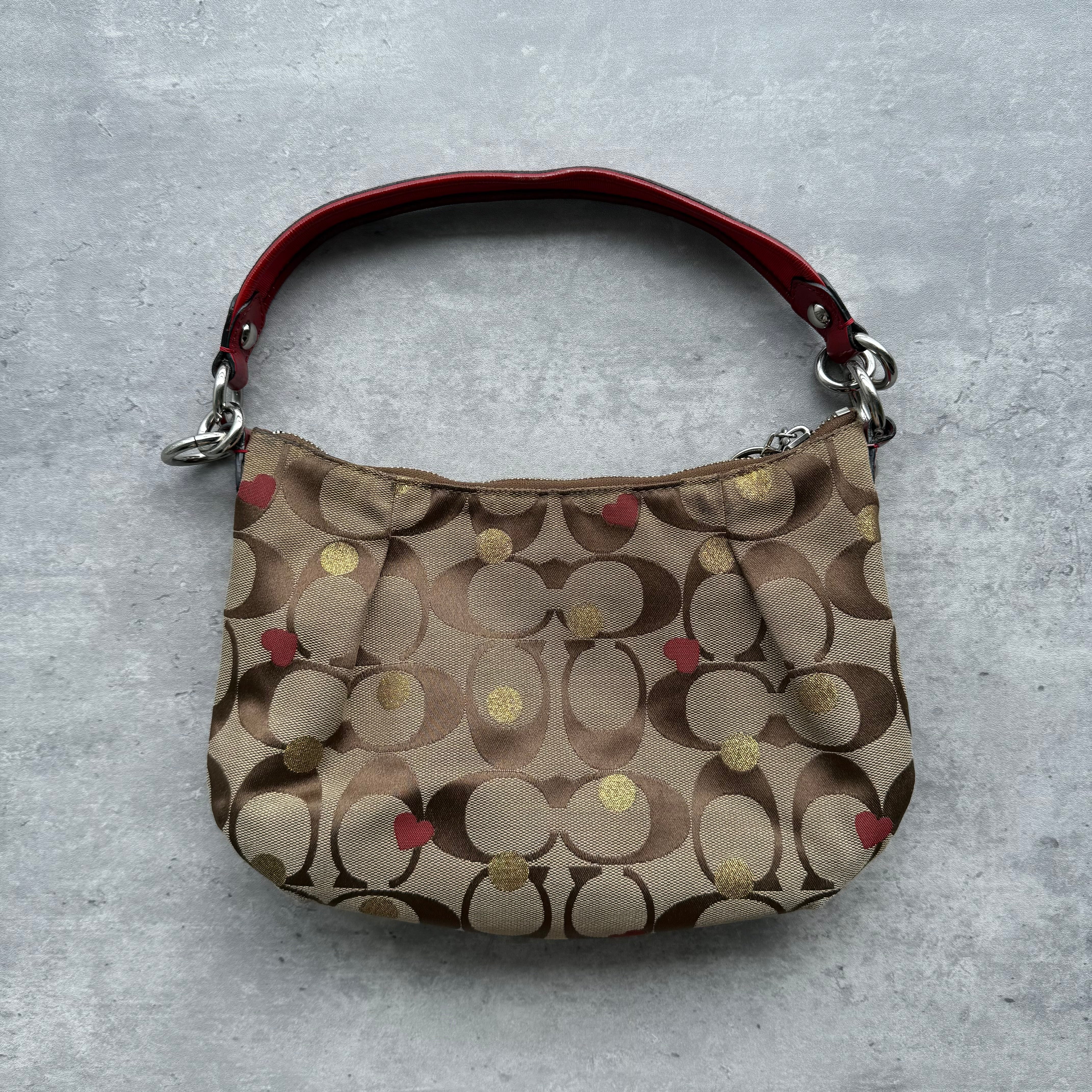 Coach 2Way Signature Heart Shoulder Bag Beige/Red