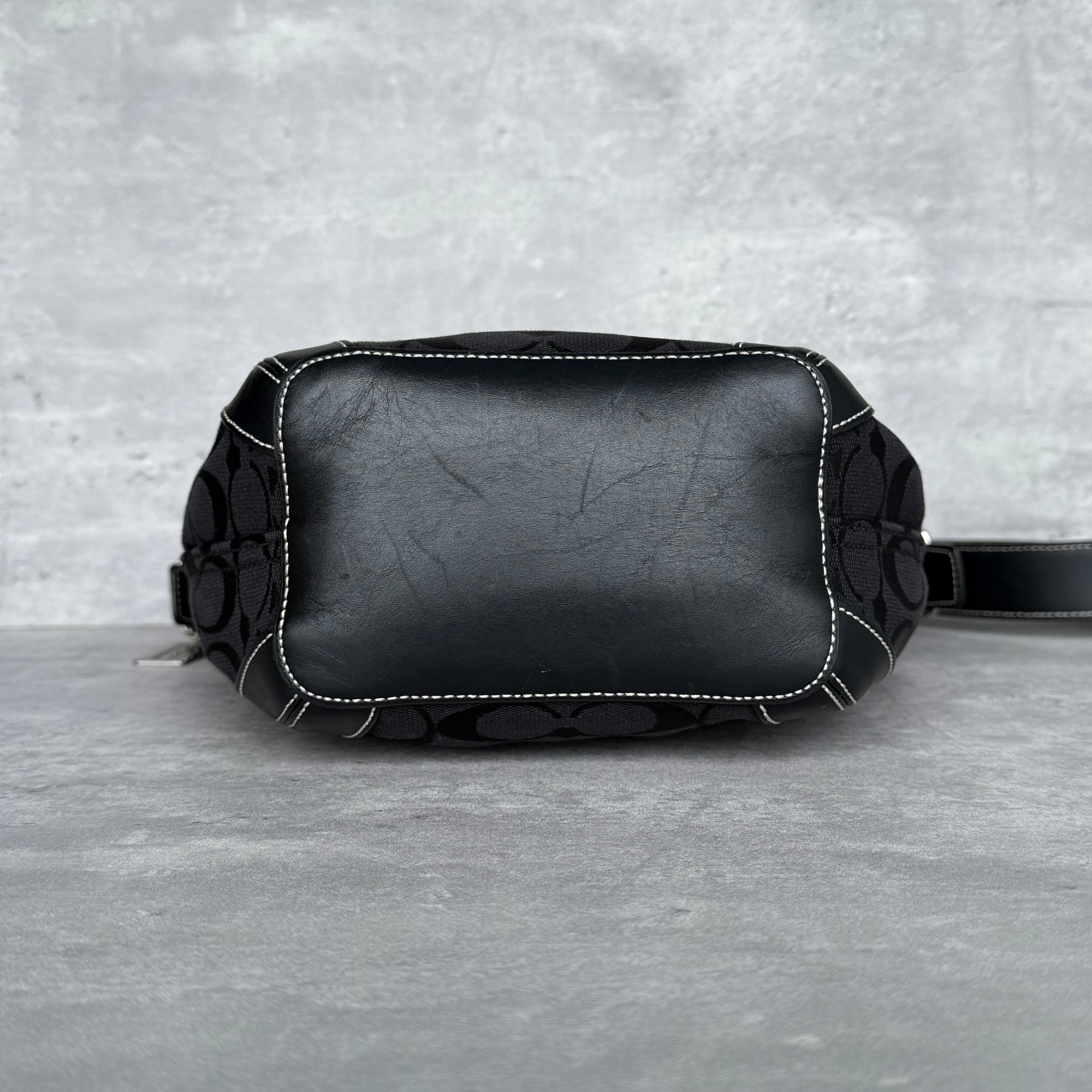 Coach Signature Hobo Bucket Shoulder Bag Black