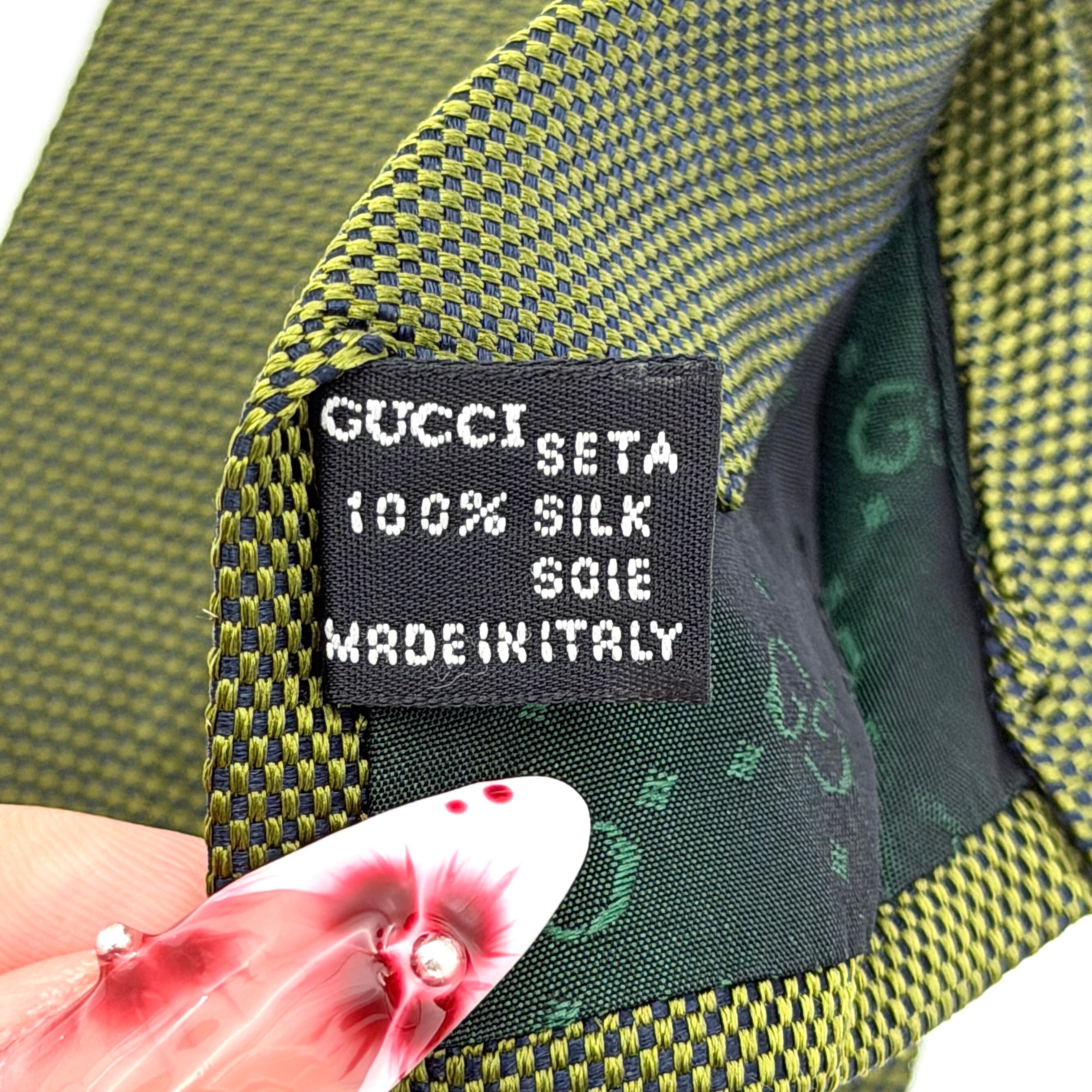 Gucci Geometric Pattern Silk Tie Green