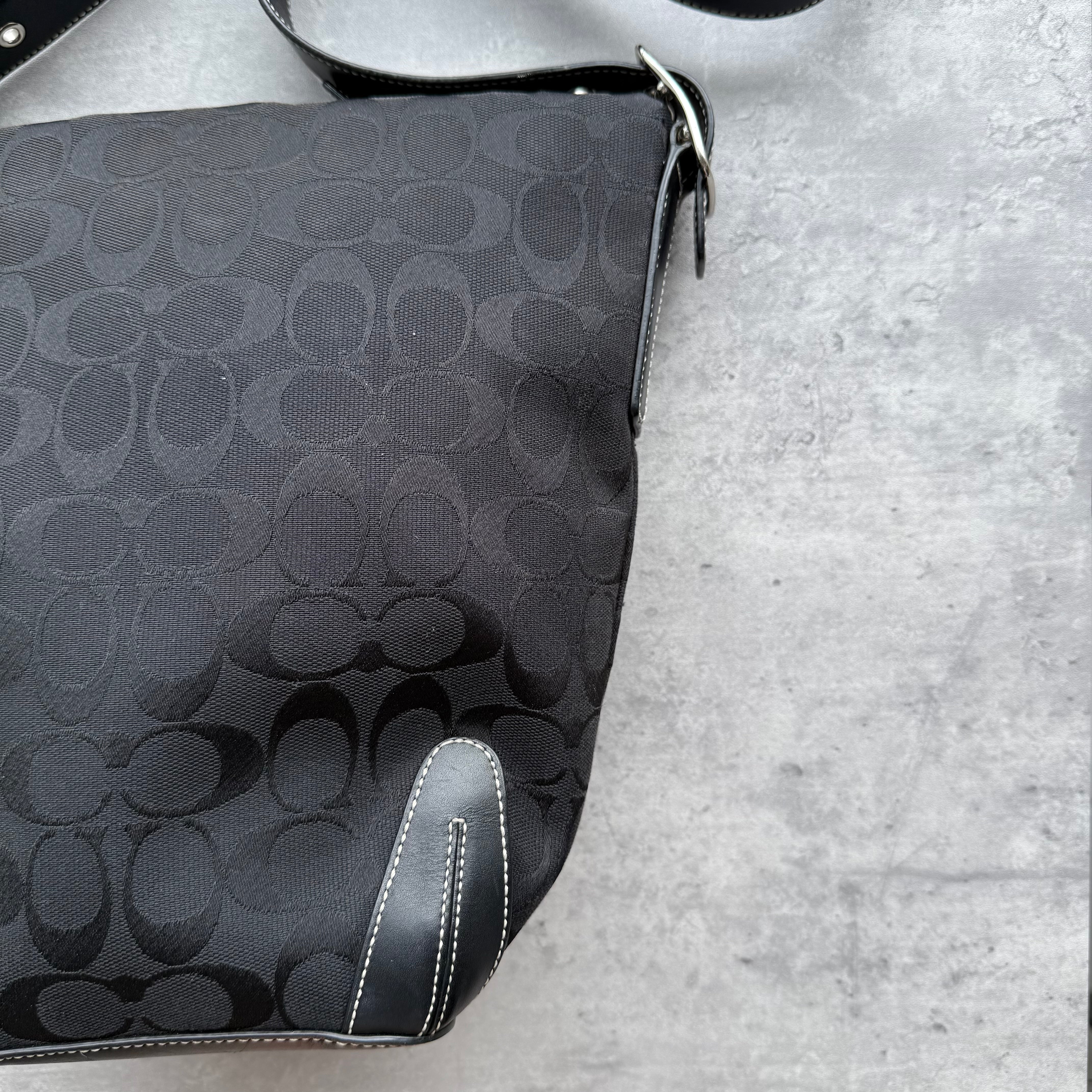 Coach Signature Hobo Bucket Shoulder Bag Black