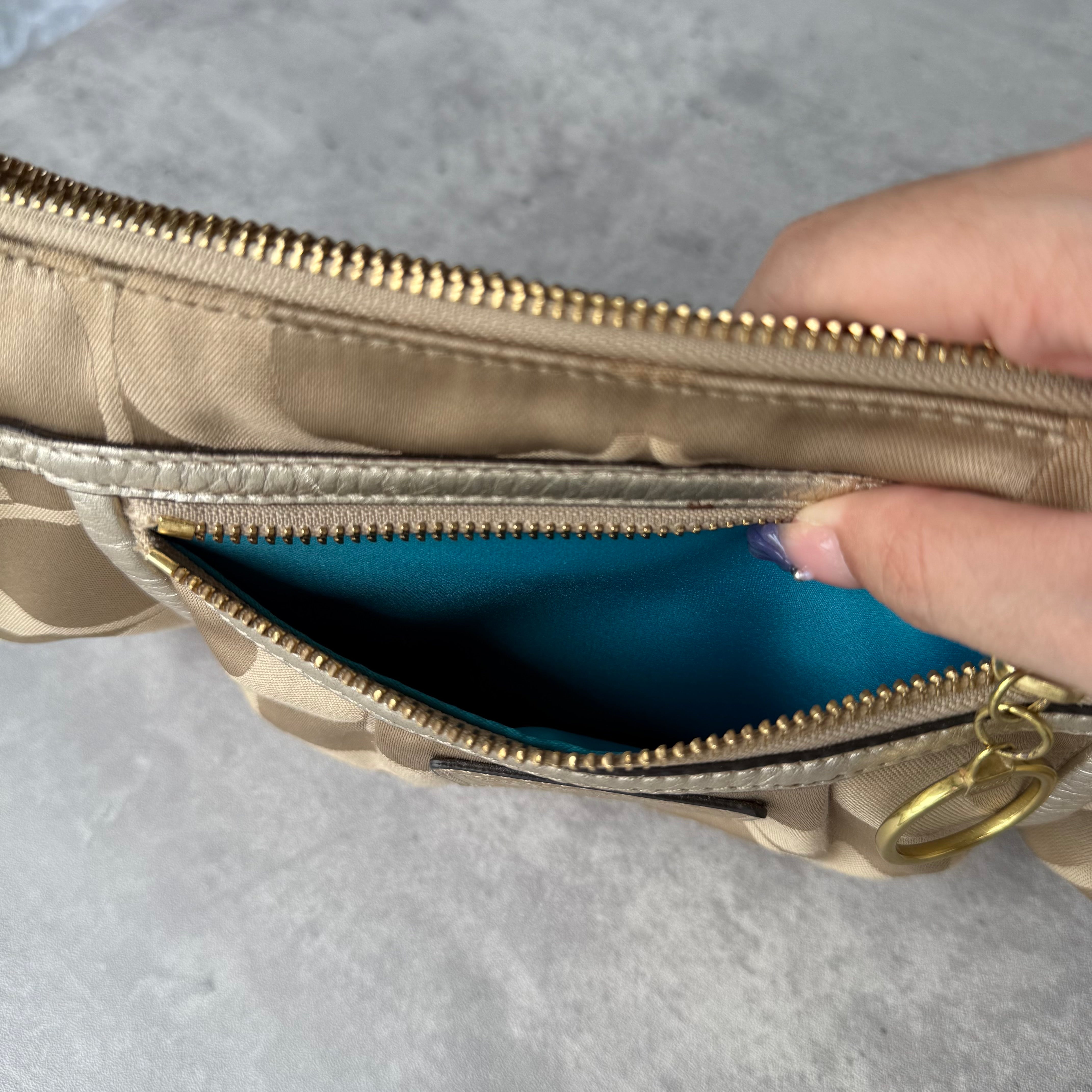 Coach 2Way Poppy Shoulder Bag Beige/Silver