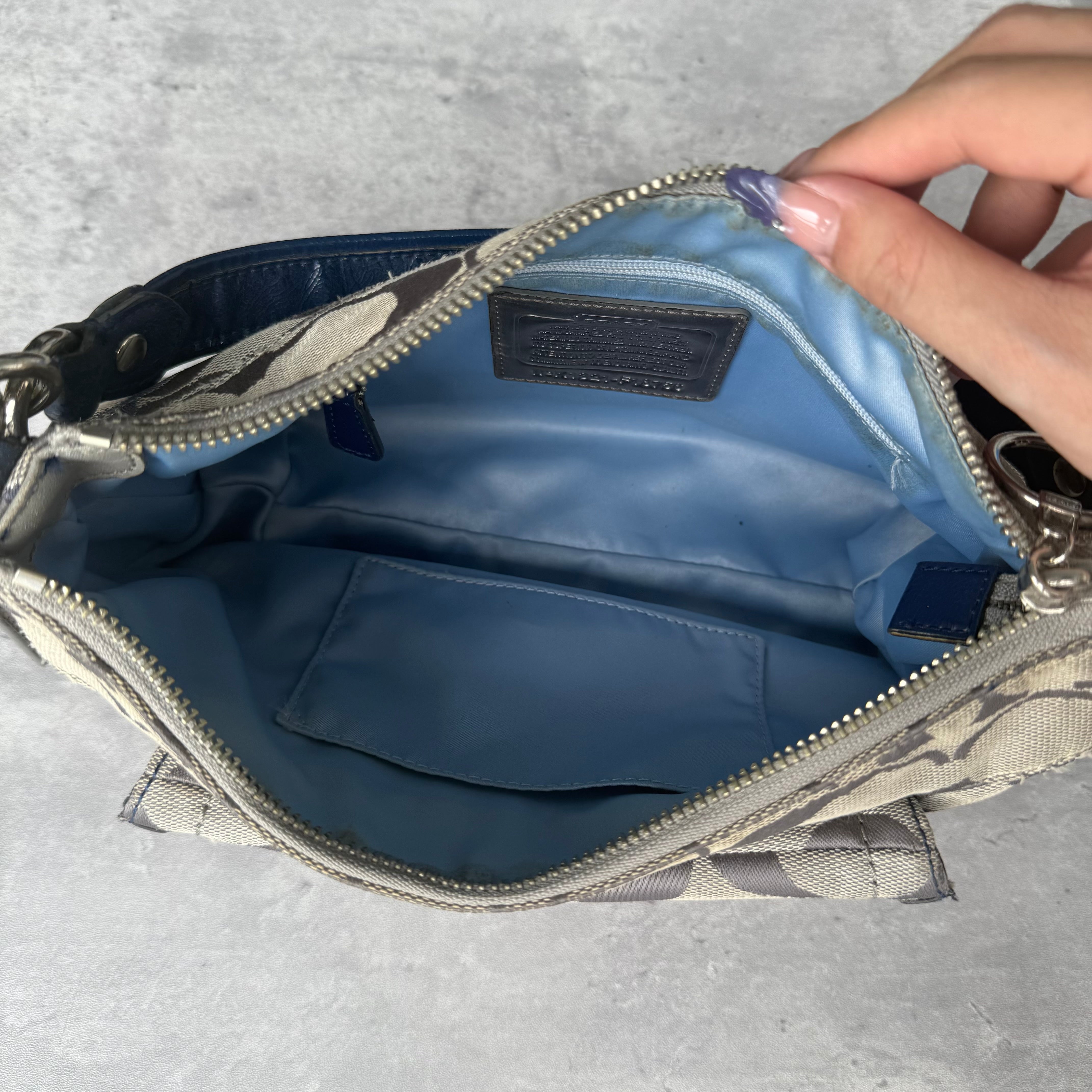 Coach 2Way Signature Embroidered Hearts Shoulder Bag Grey/Blue