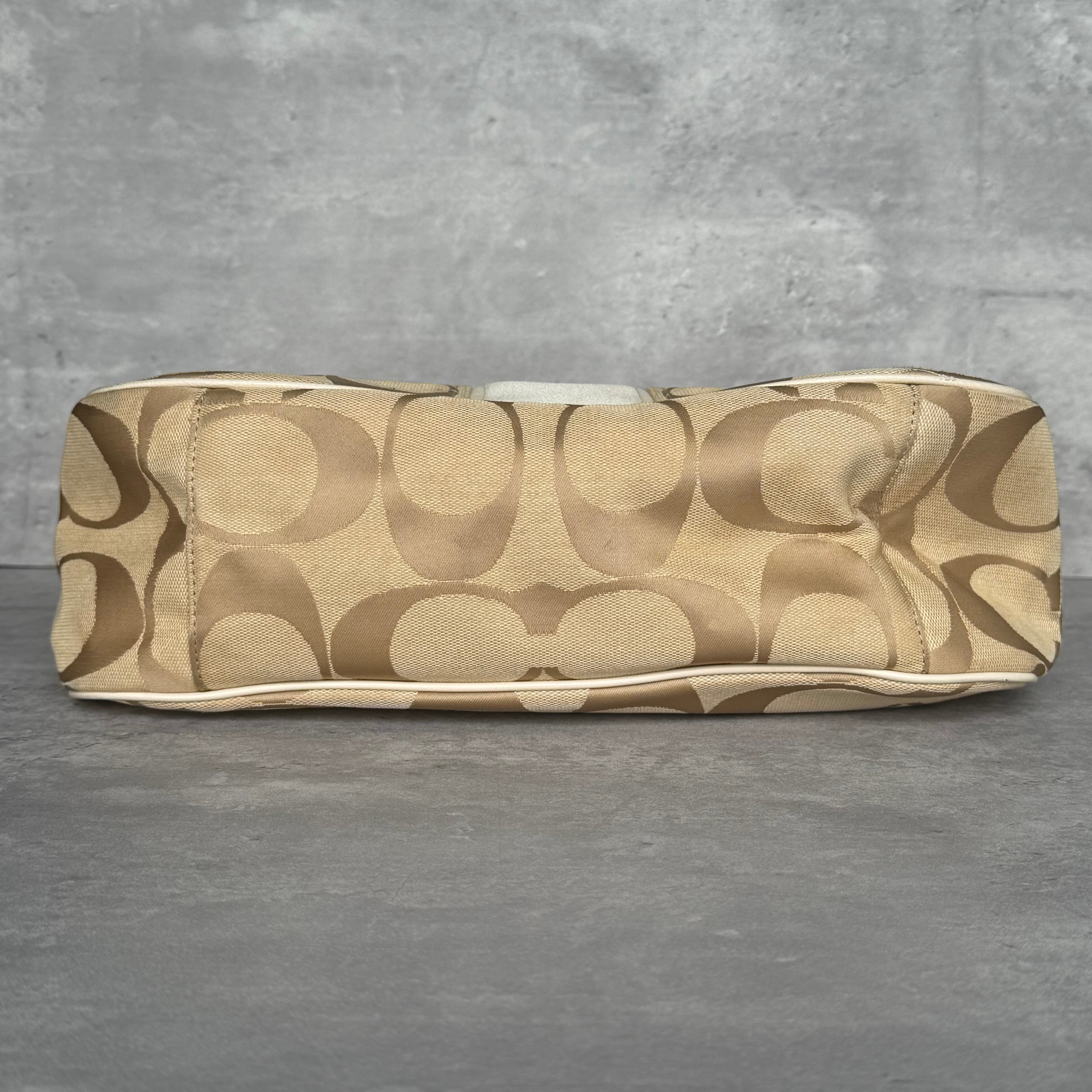 Coach 2Way Signature Stripe Large ShoulderBag Beige/White