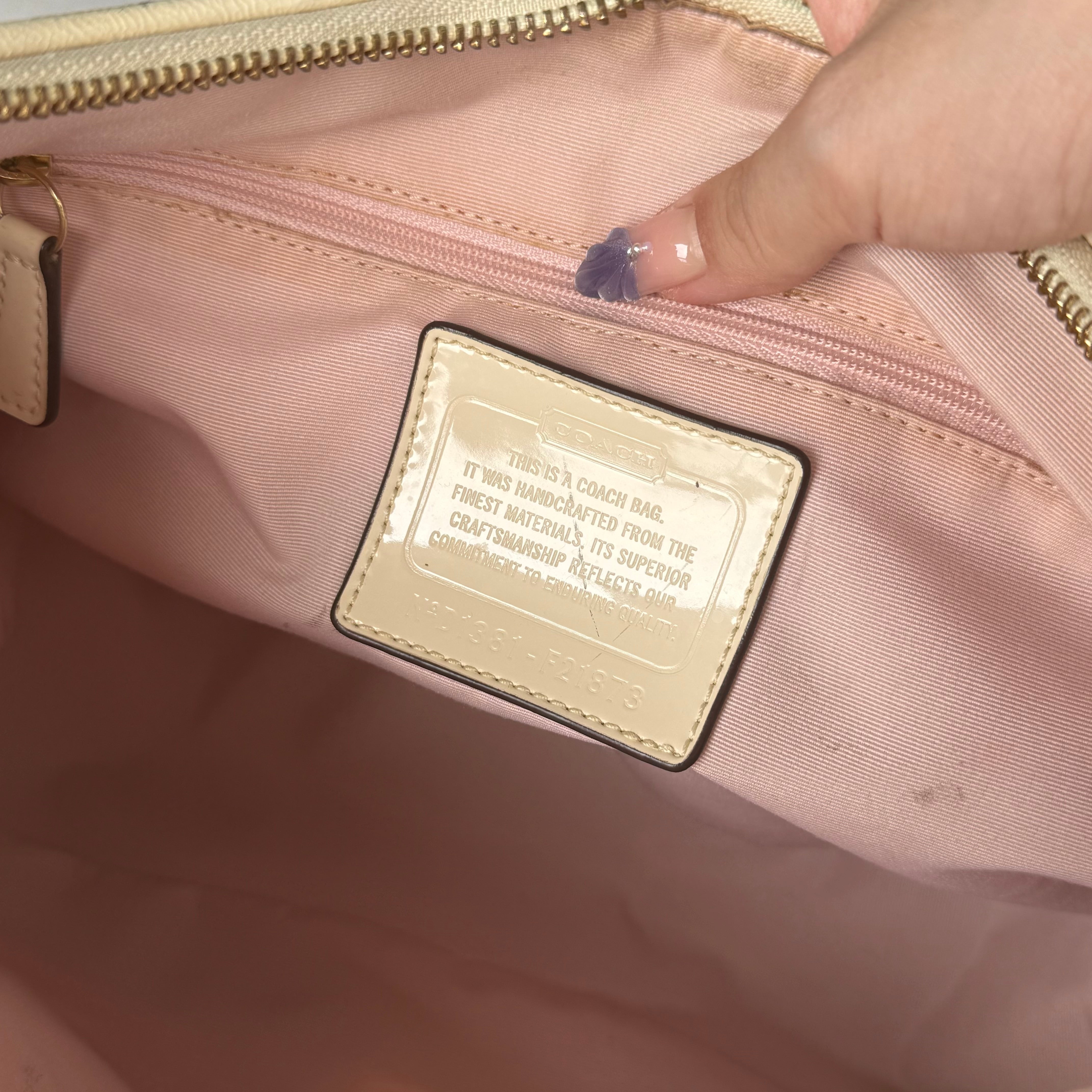 Coach 2Way Signature Stripe Large ShoulderBag Beige/White