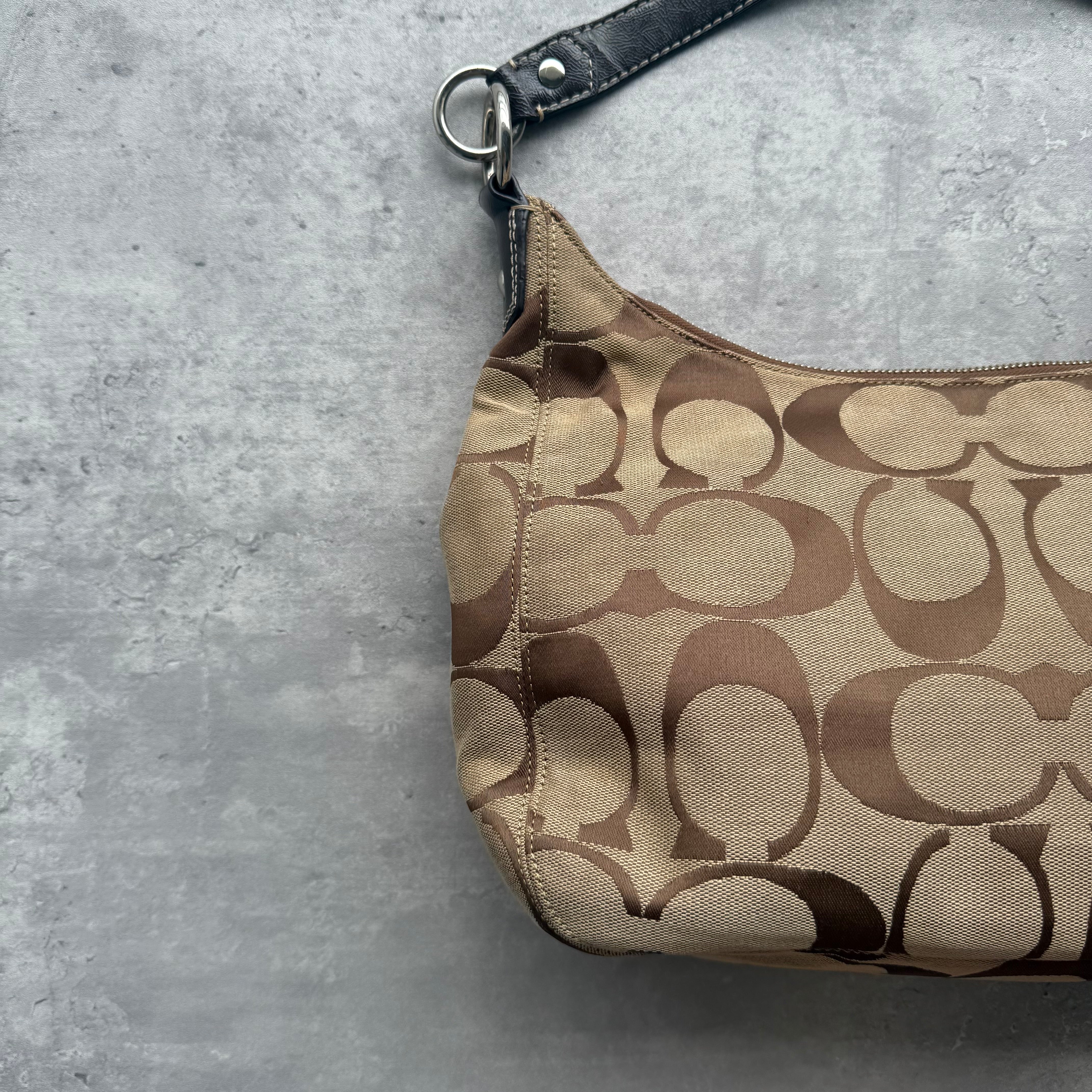 Coach 2Way Signature Stripe Large ShoulderBag Beige/Brown