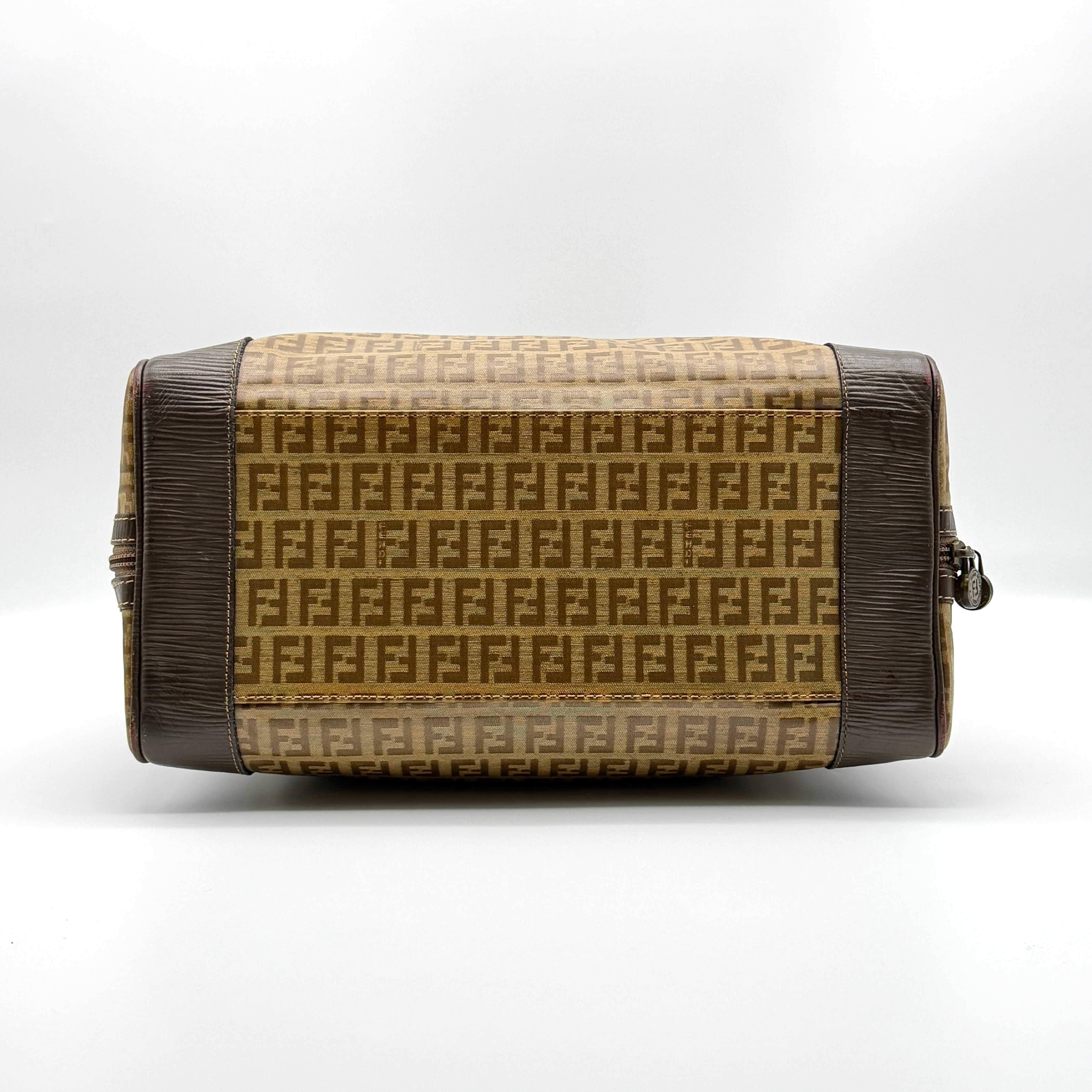 Fendi Zucchino FF Monogram Boston Handbag Brown