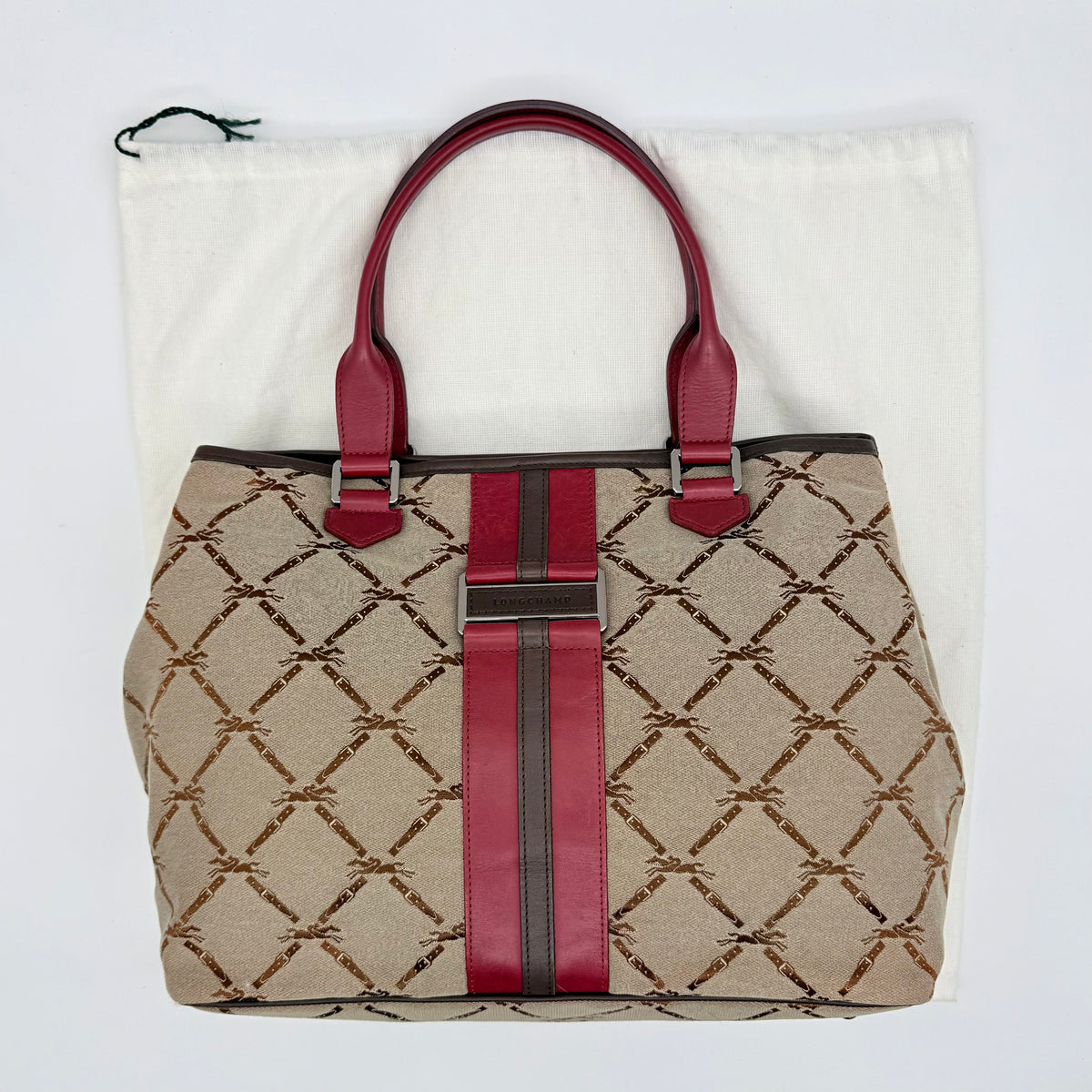 Longchamp Monogram Jacquard Canvas Tote Bag Red/Beige
