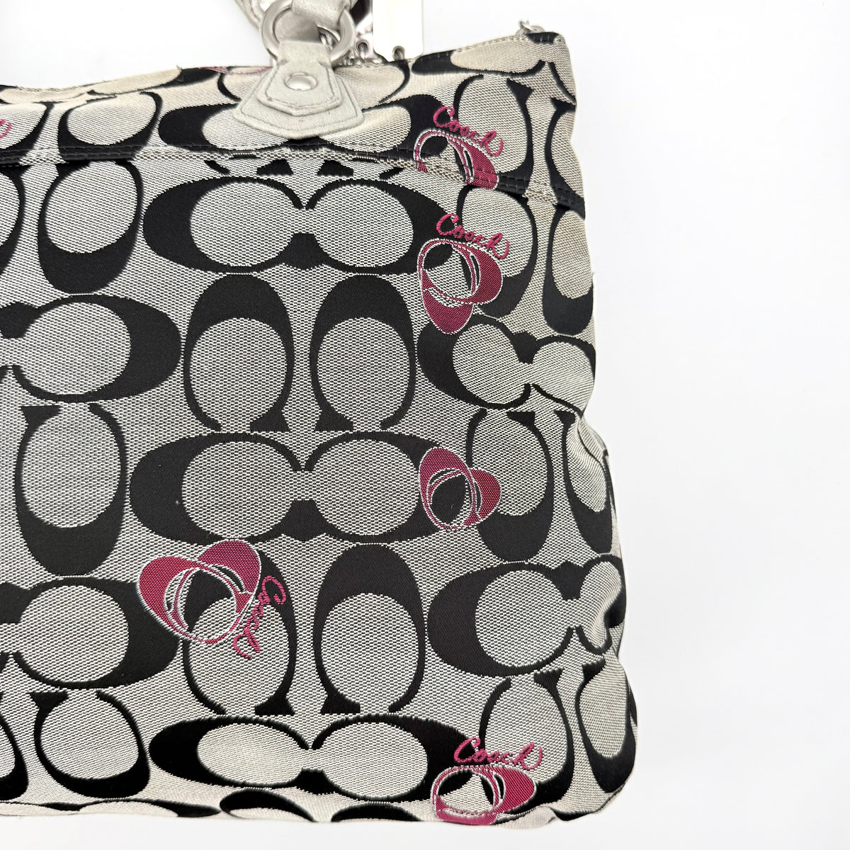 Coach Signature Poppy Hearts Glam Tote Bag Grey/Black