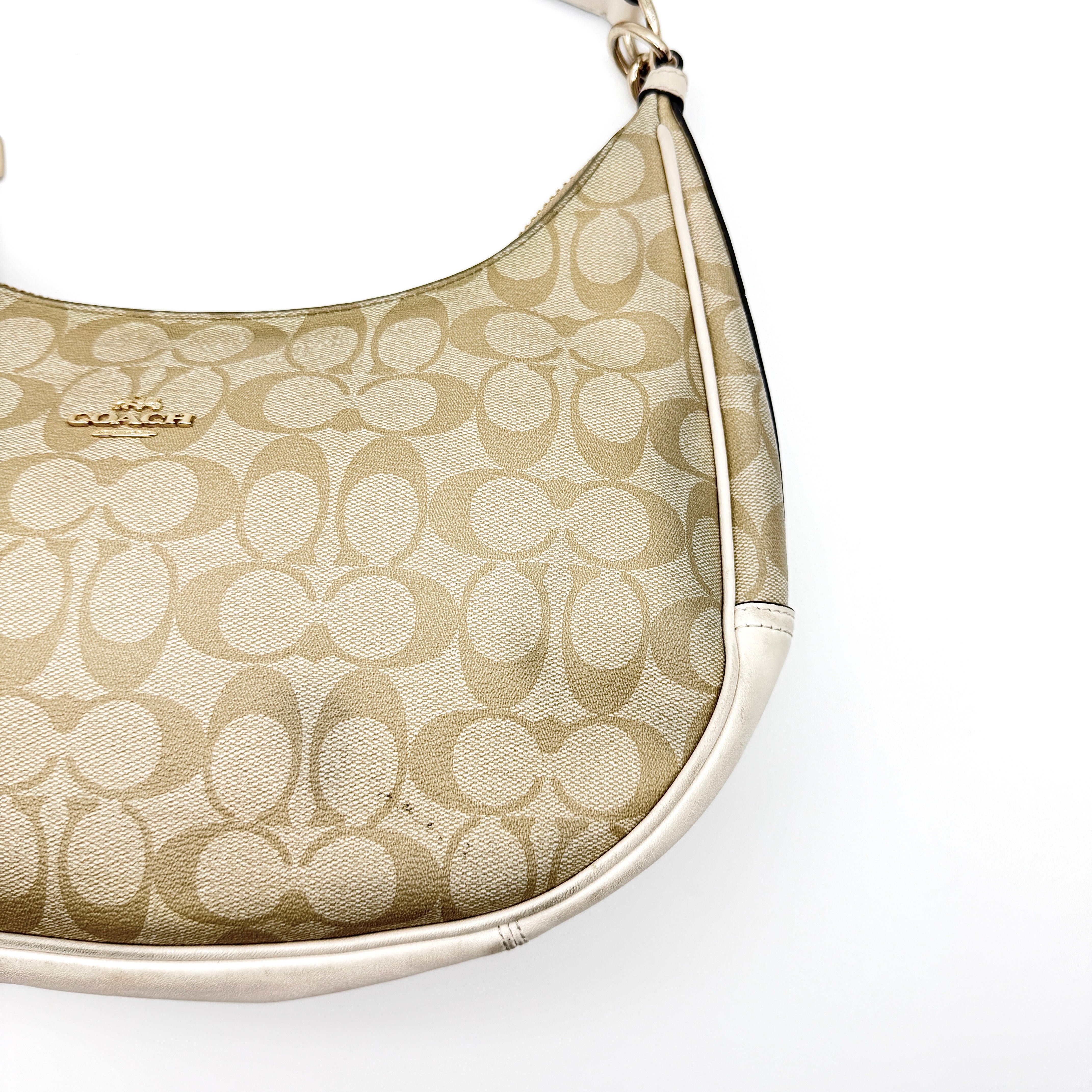 Coach Signature PVC Hobo Shoulder Bag Beige/White