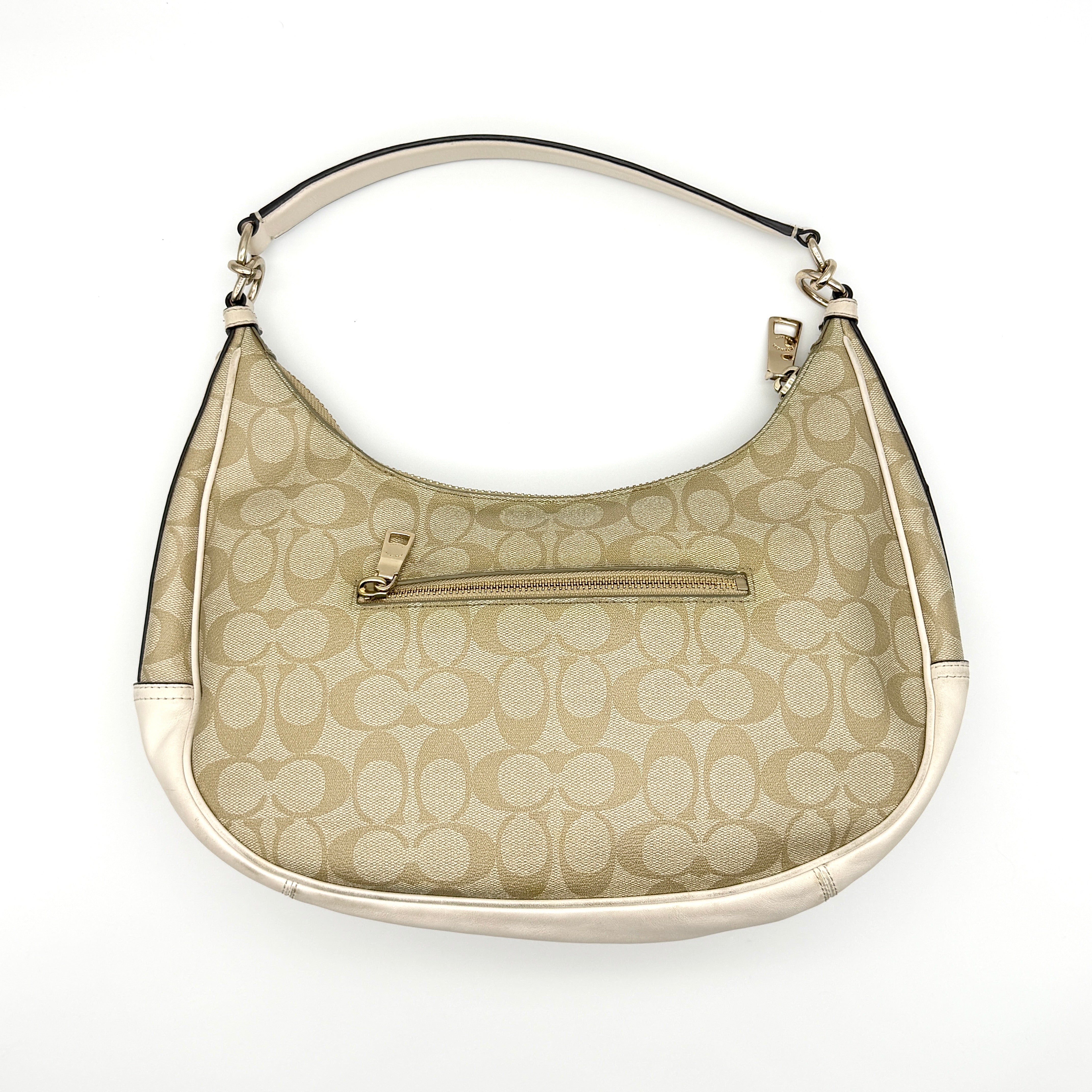 Coach Signature PVC Hobo Shoulder Bag Beige/White