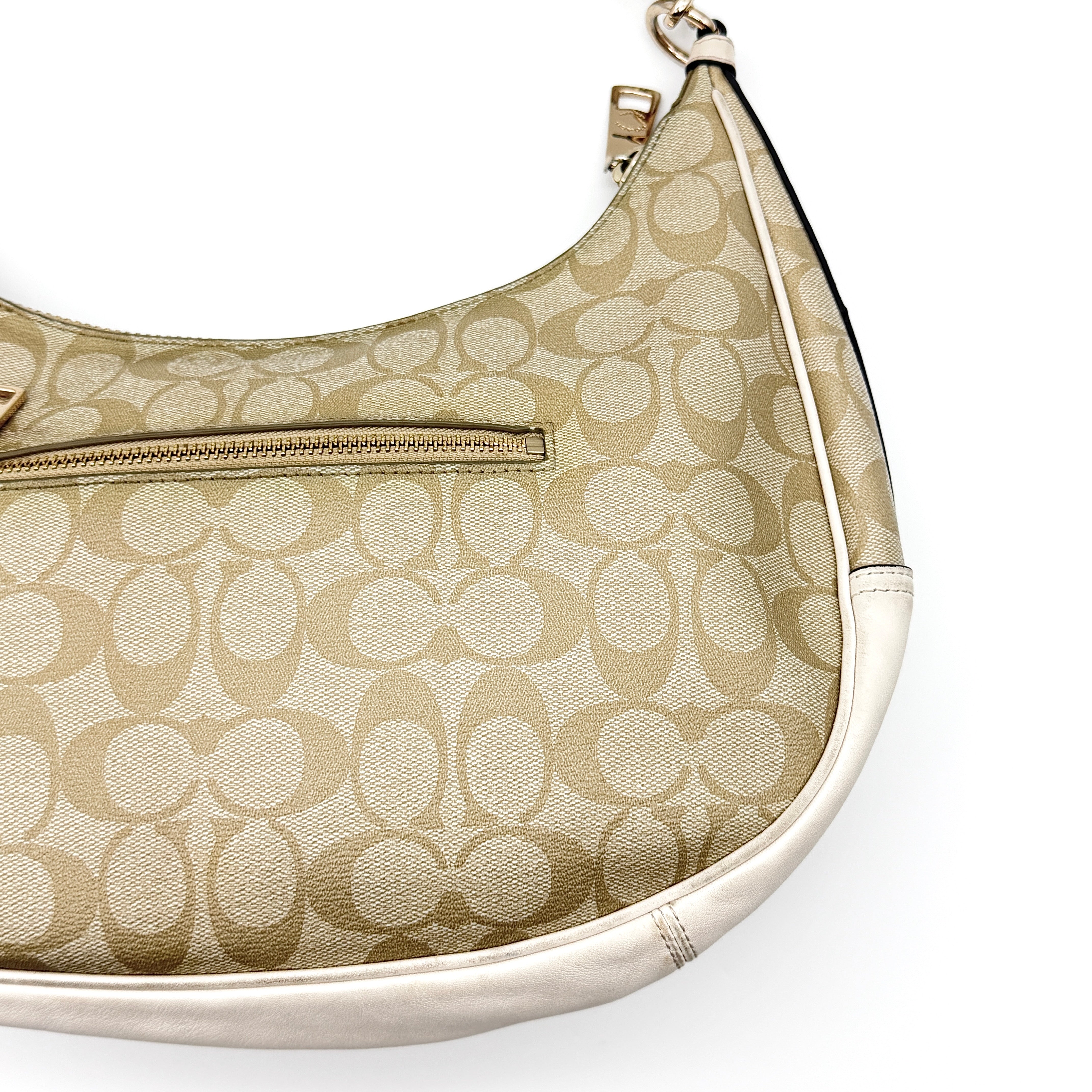 Coach Signature PVC Hobo Shoulder Bag Beige/White
