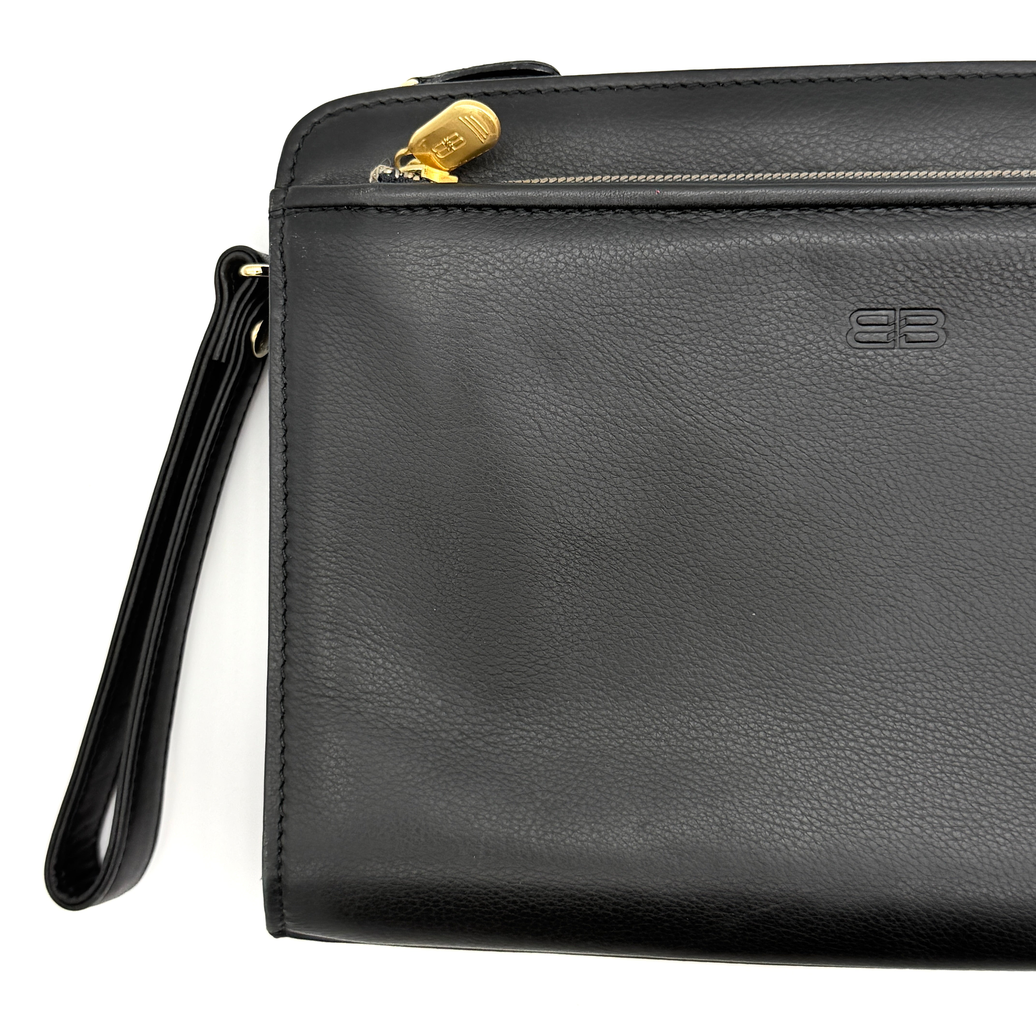 Balenciaga x ACE BB Logo Leather Clutch Bag Black