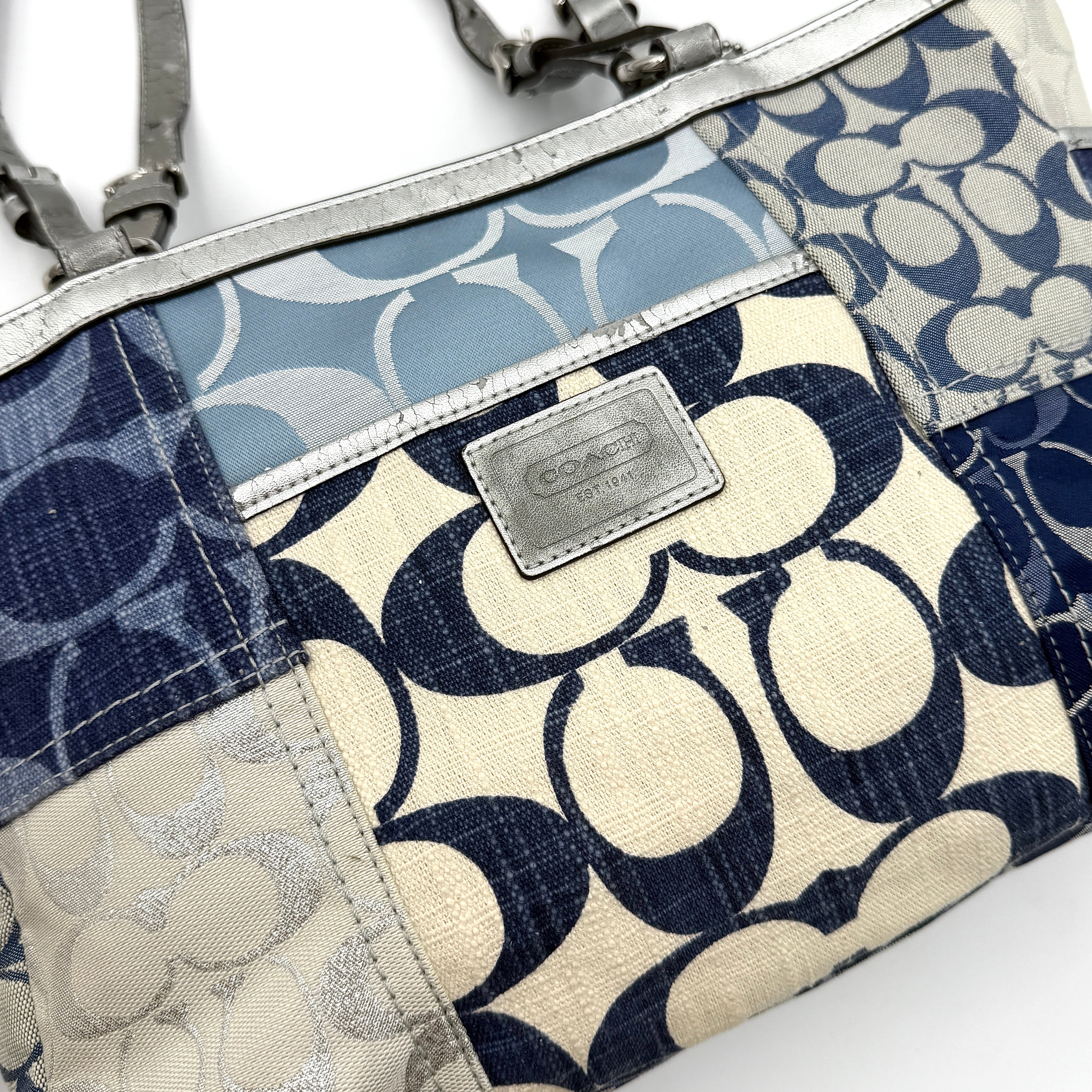 Coach Y2K Denim Patchwork Tote Bag Blue