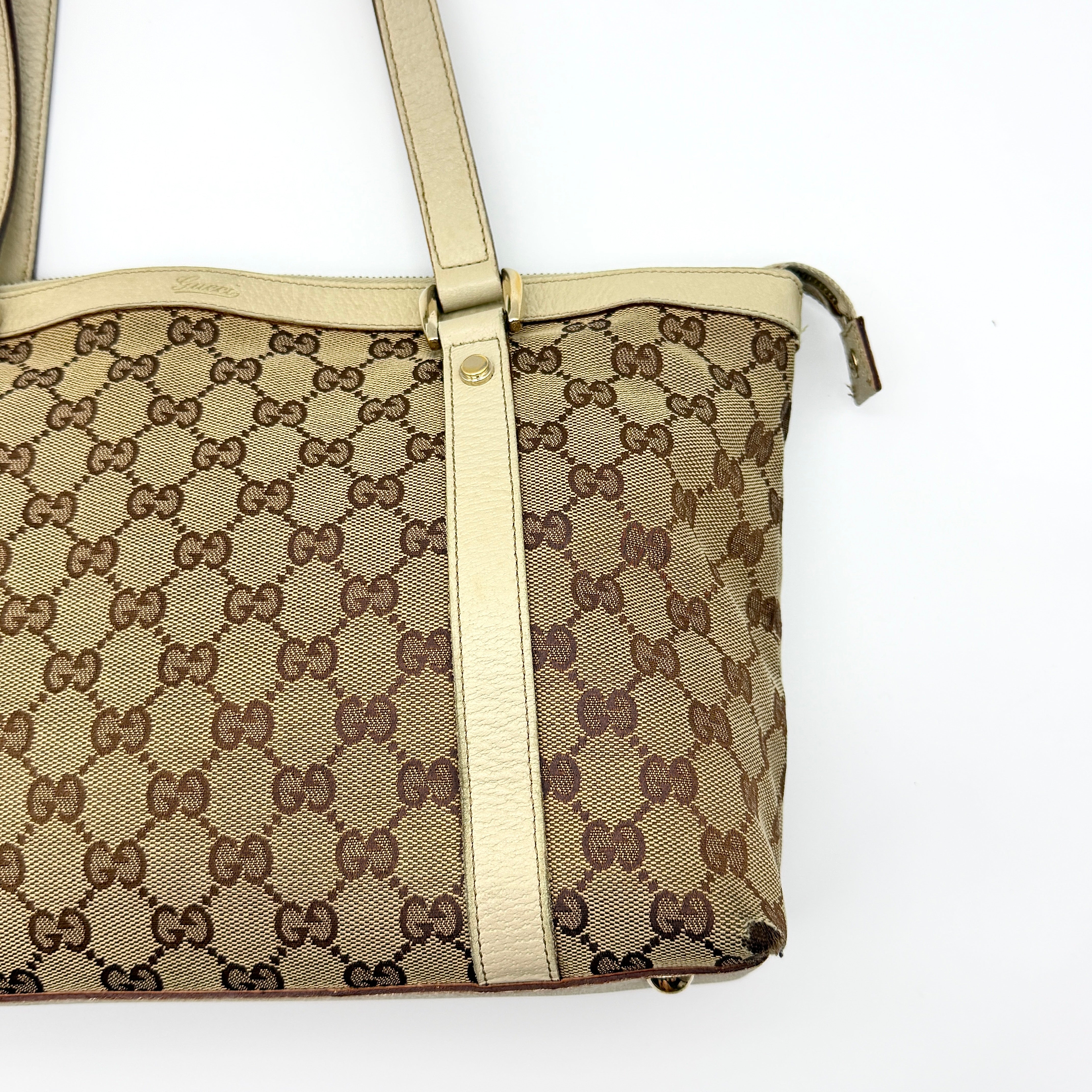 Gucci GG Monogram Abbey Shoulder Bag Beige/White