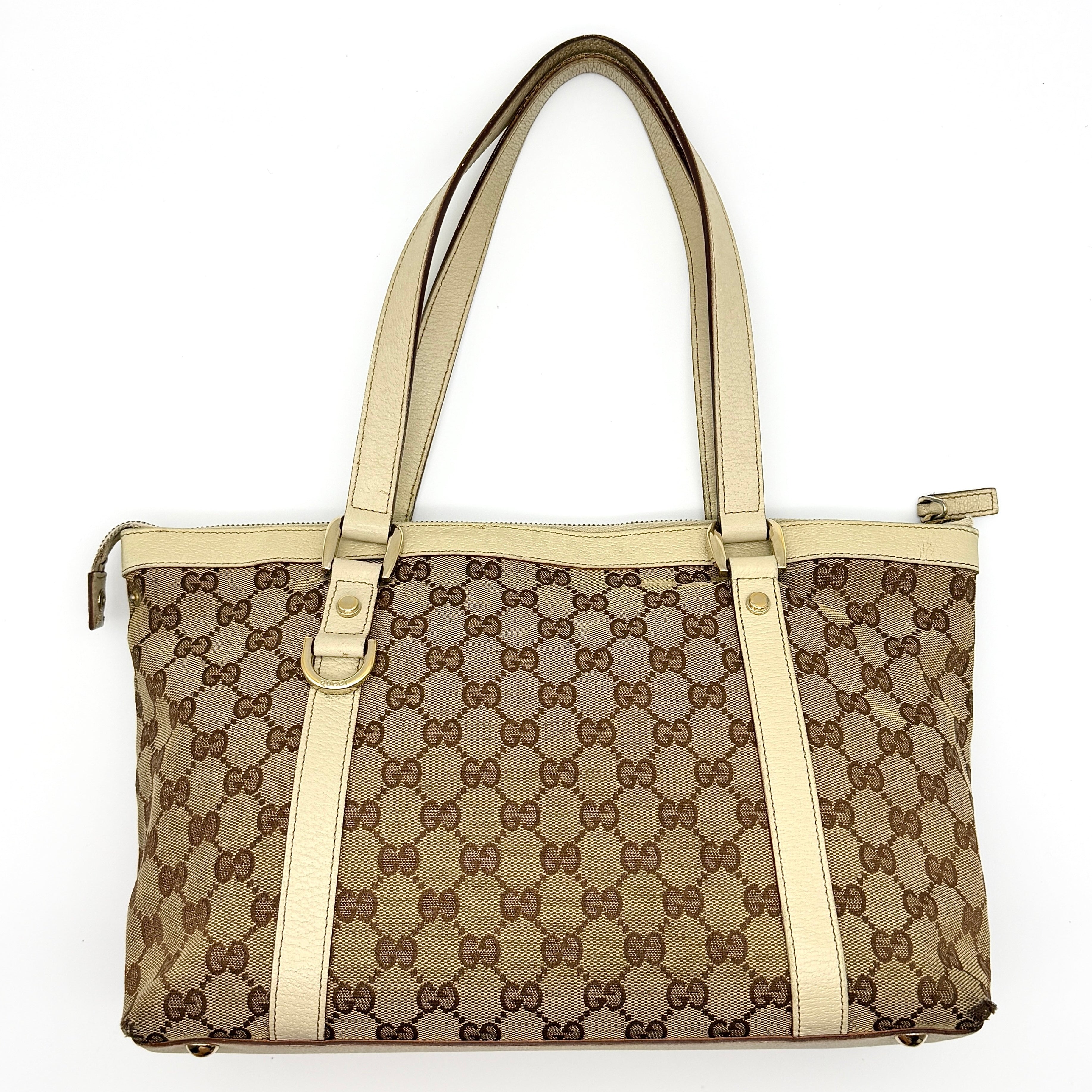 Gucci GG Monogram Abbey Shoulder Bag Beige/White
