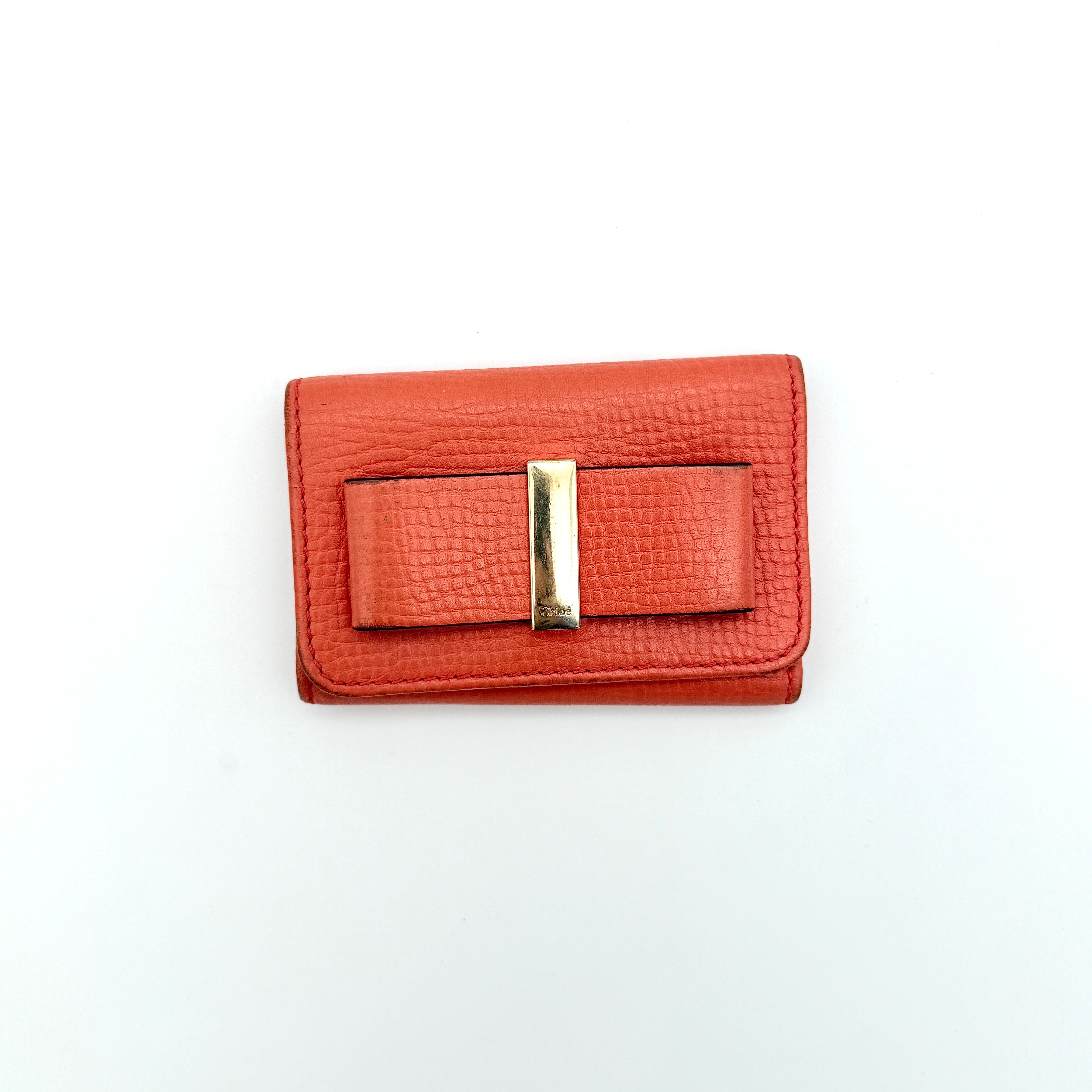 Chloe Ribbon Leather Key Case Orange