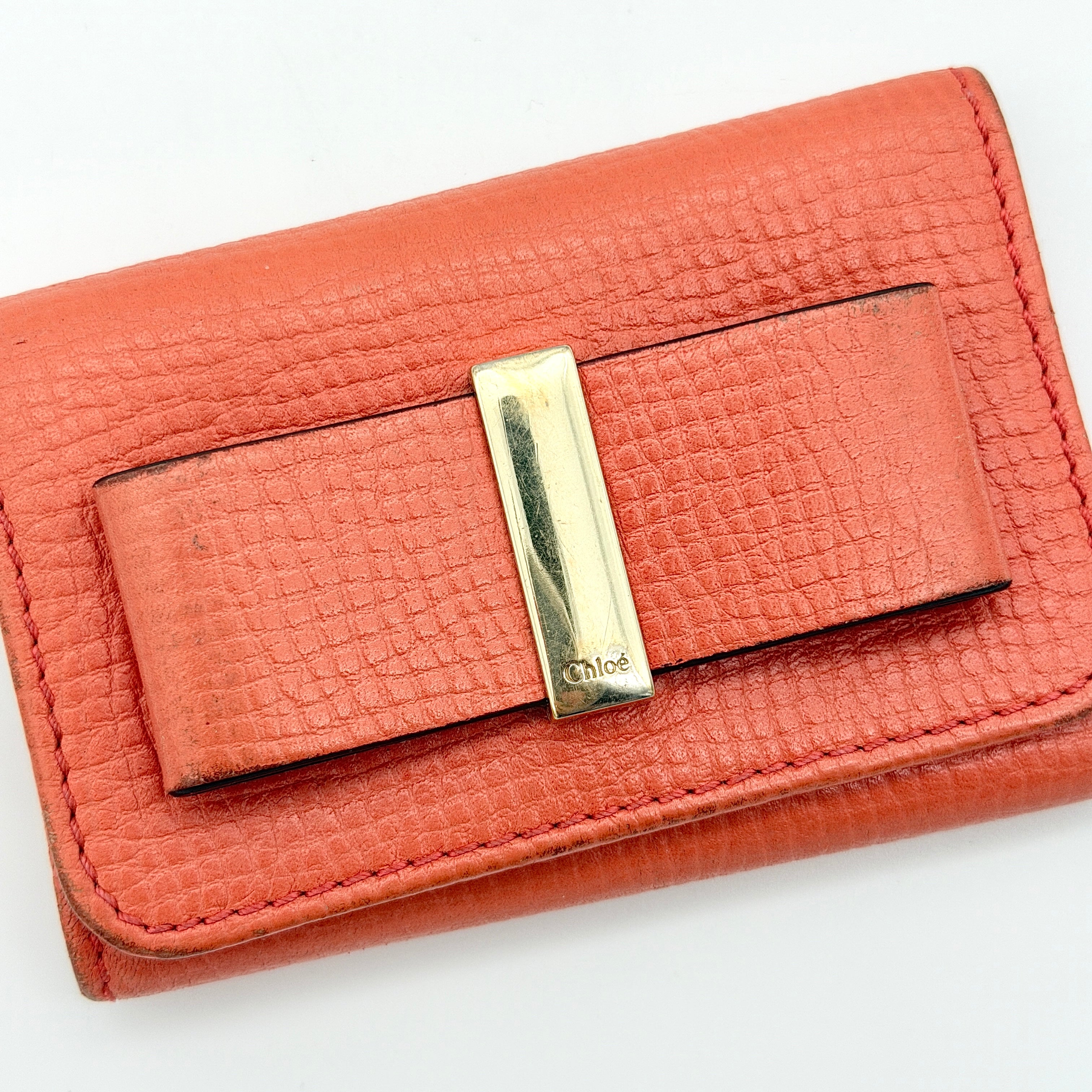 Chloe Ribbon Leather Key Case Orange