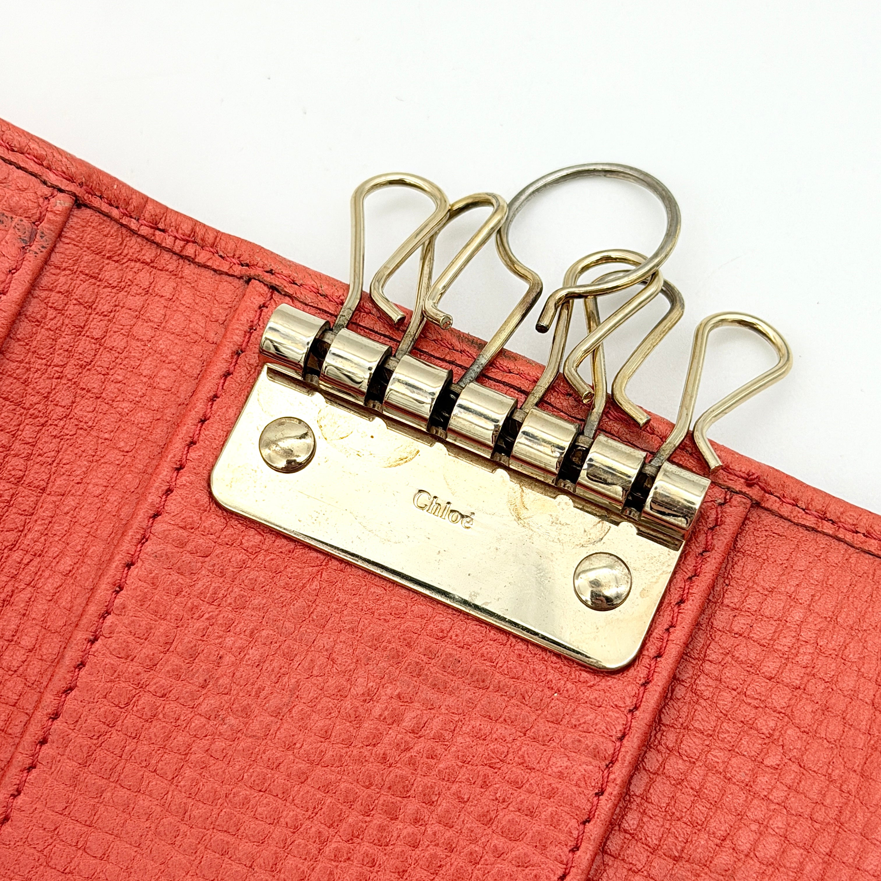 Chloe Ribbon Leather Key Case Orange