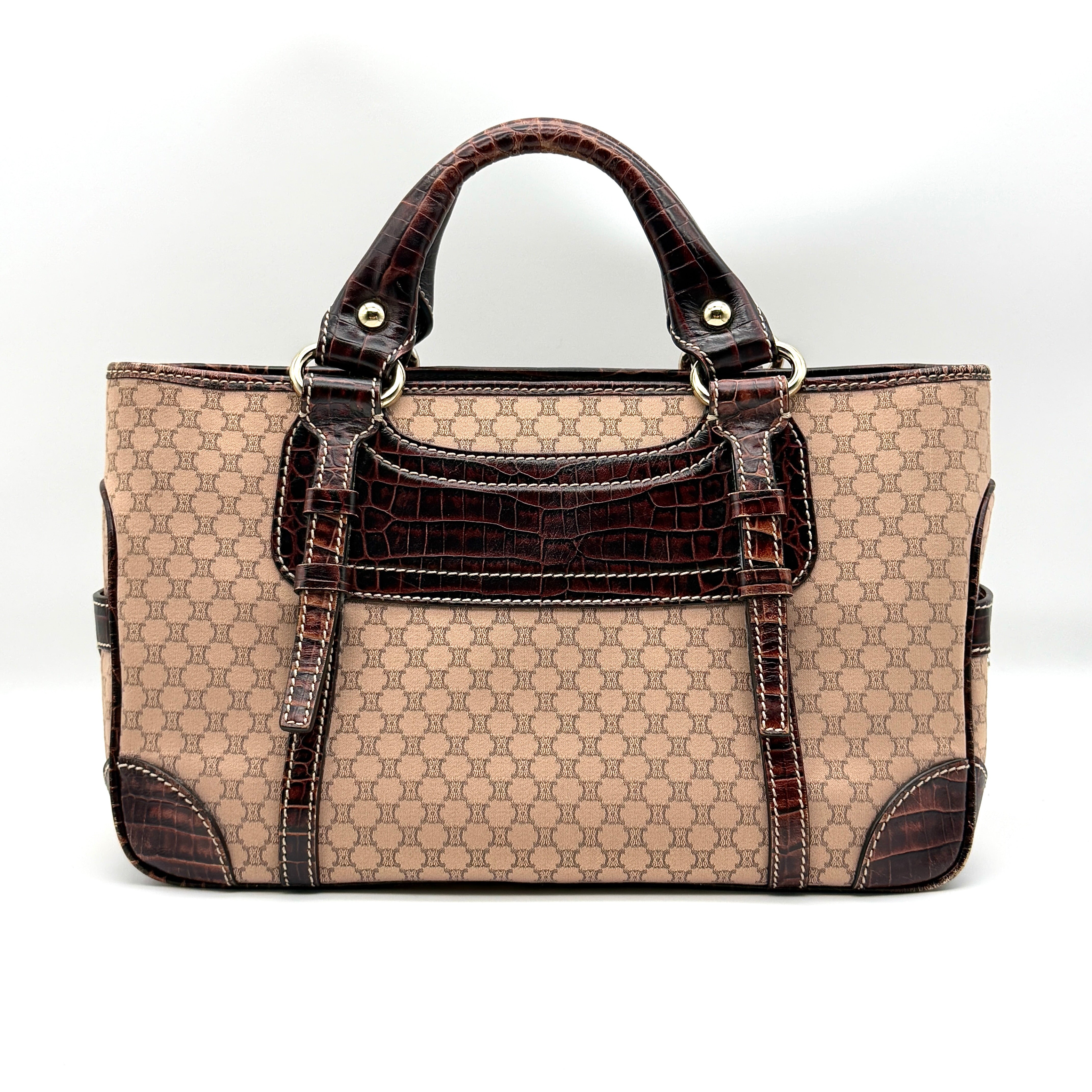 Celine Macadam Boogie Leather Canvas HandBag Pink/Maroon