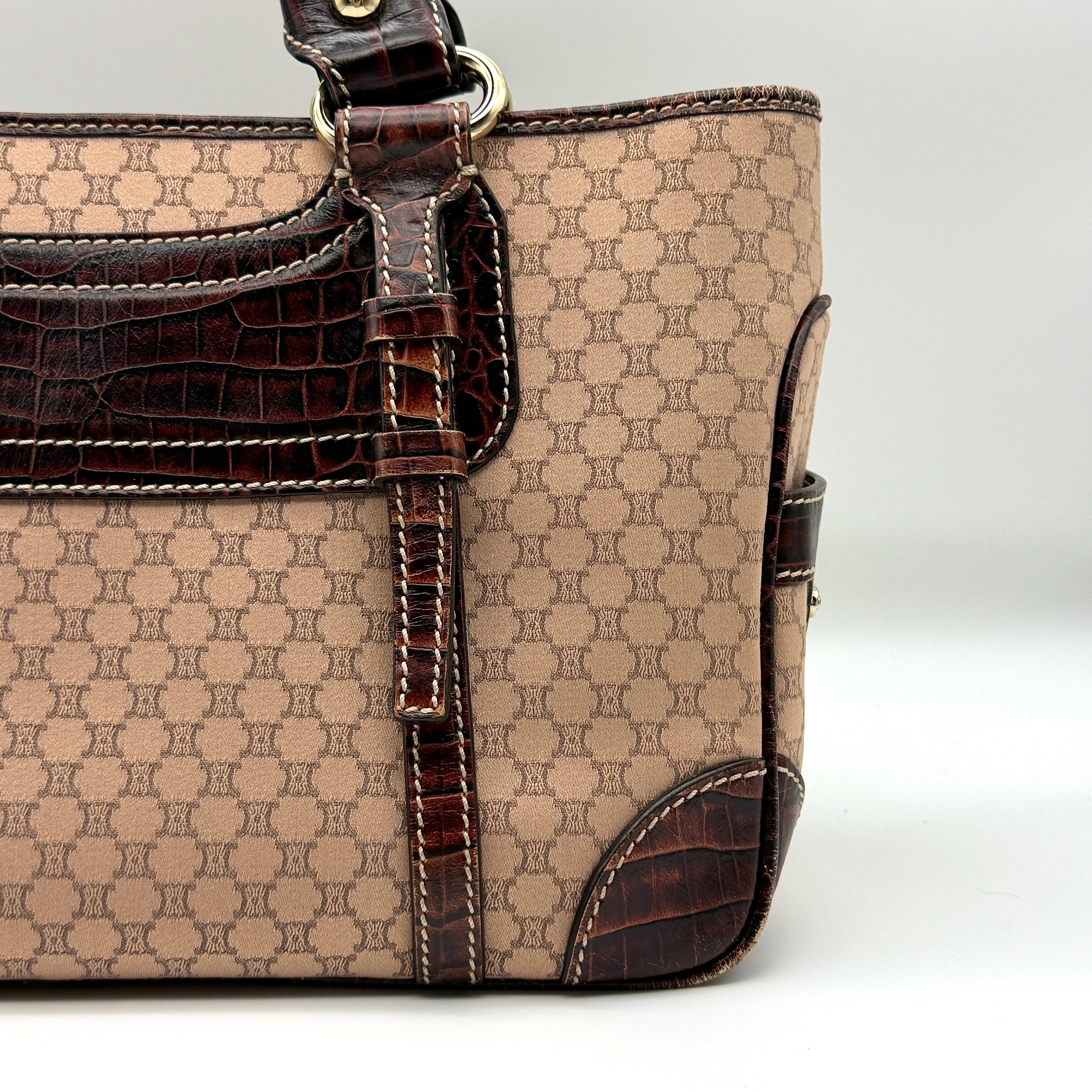 Celine Macadam Boogie Leather Canvas HandBag Pink/Maroon