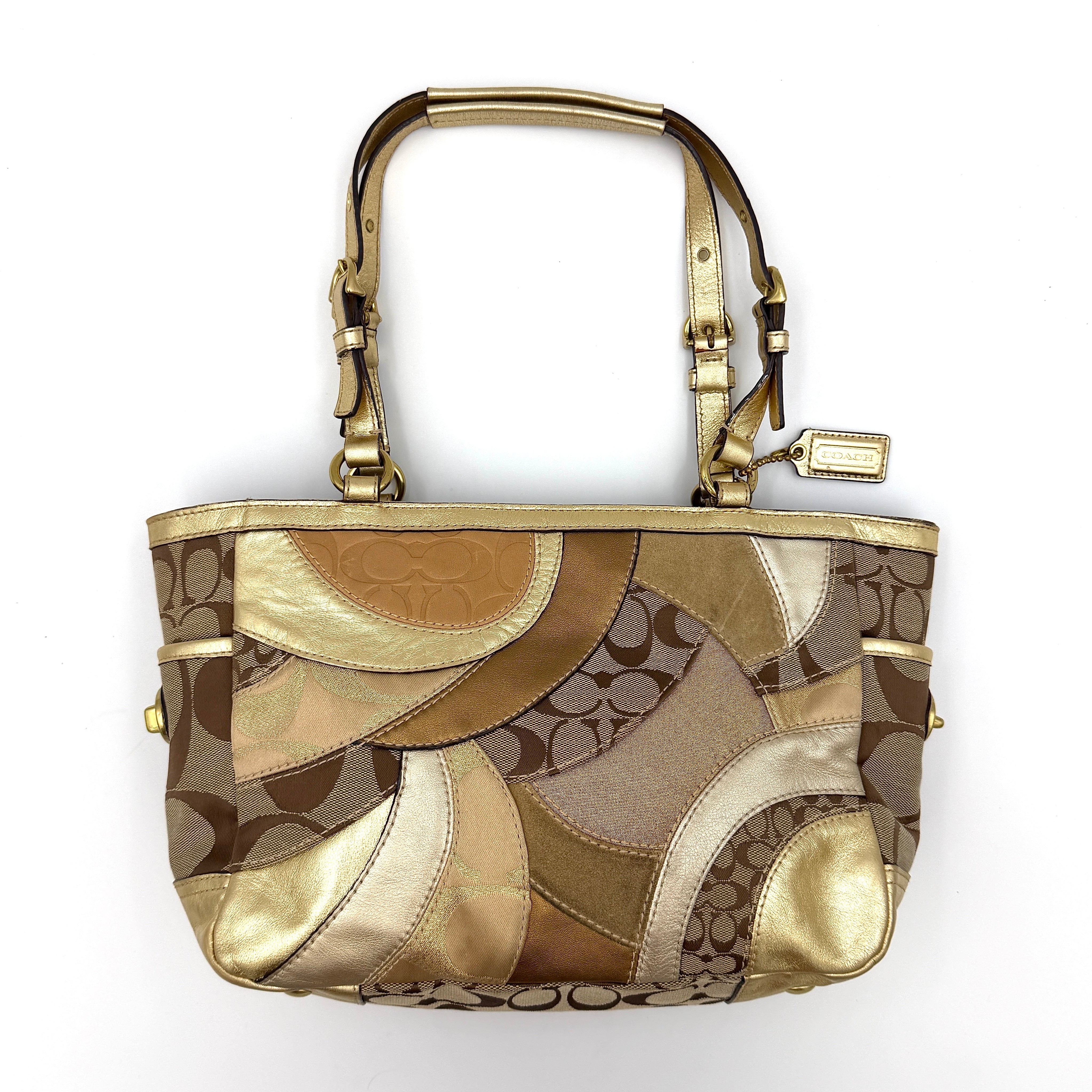 Coach Y2K Mosaic Patchwork Gallery Tote Bag Beige/Gold