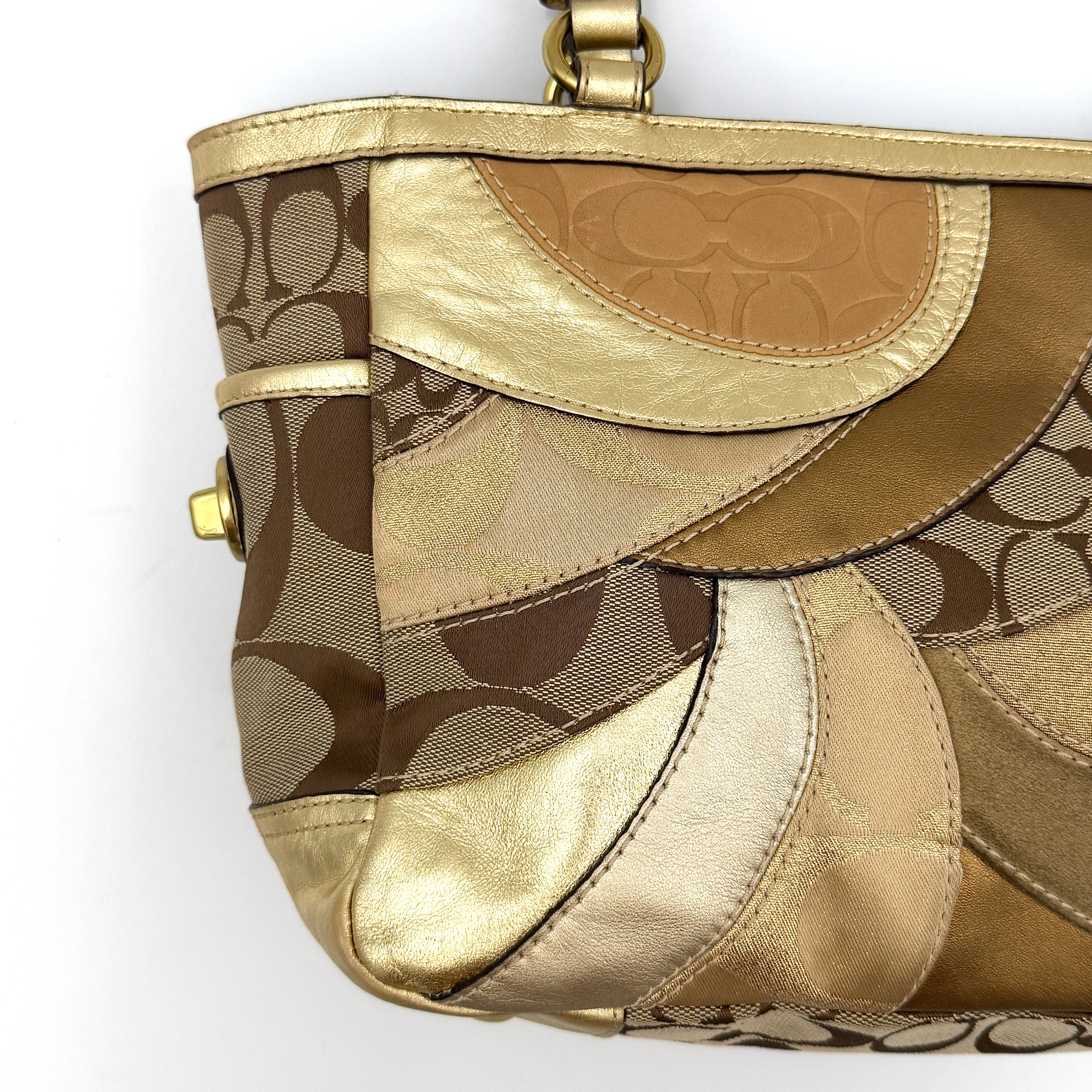 Coach Y2K Mosaic Patchwork Gallery Tote Bag Beige/Gold