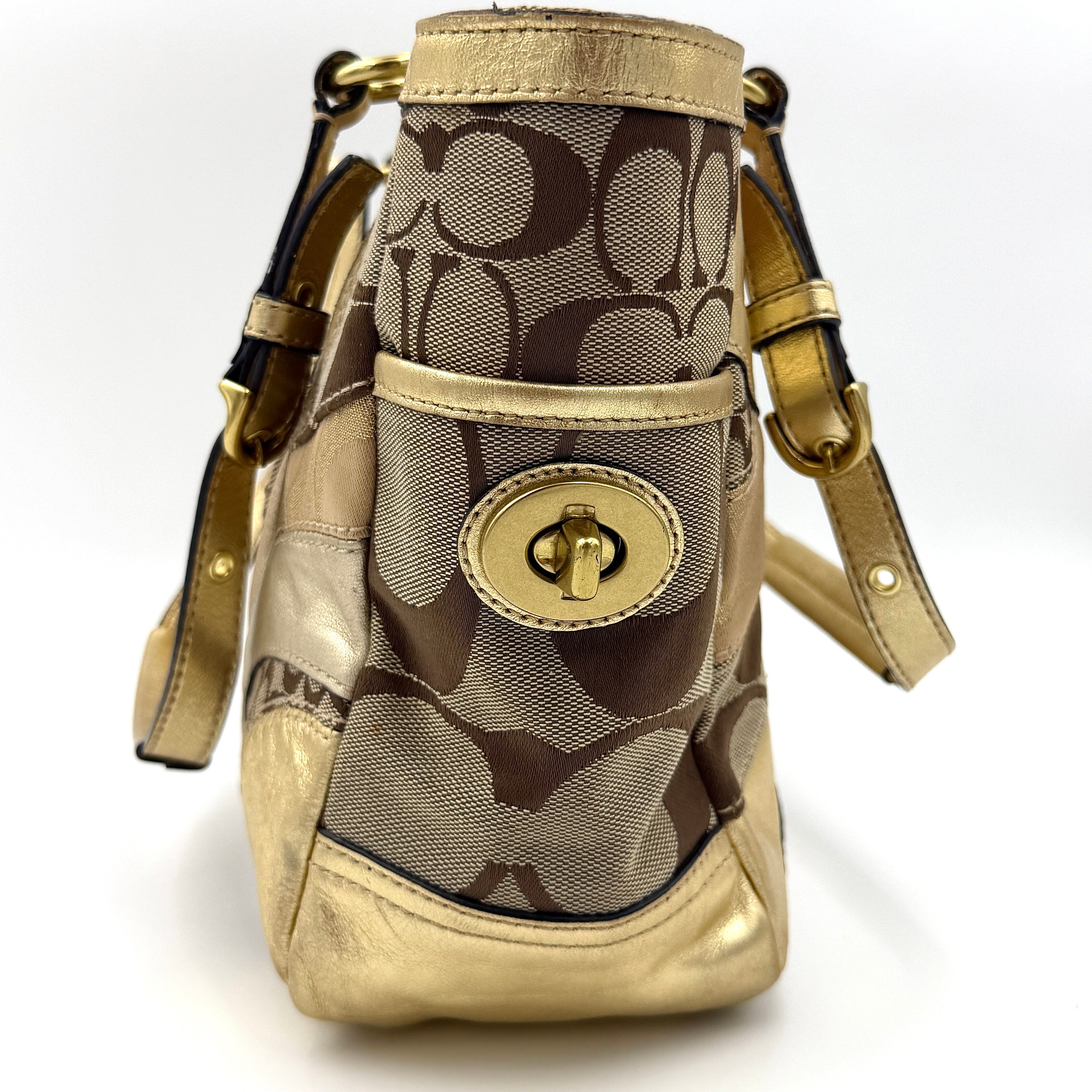Coach Y2K Mosaic Patchwork Gallery Tote Bag Beige/Gold