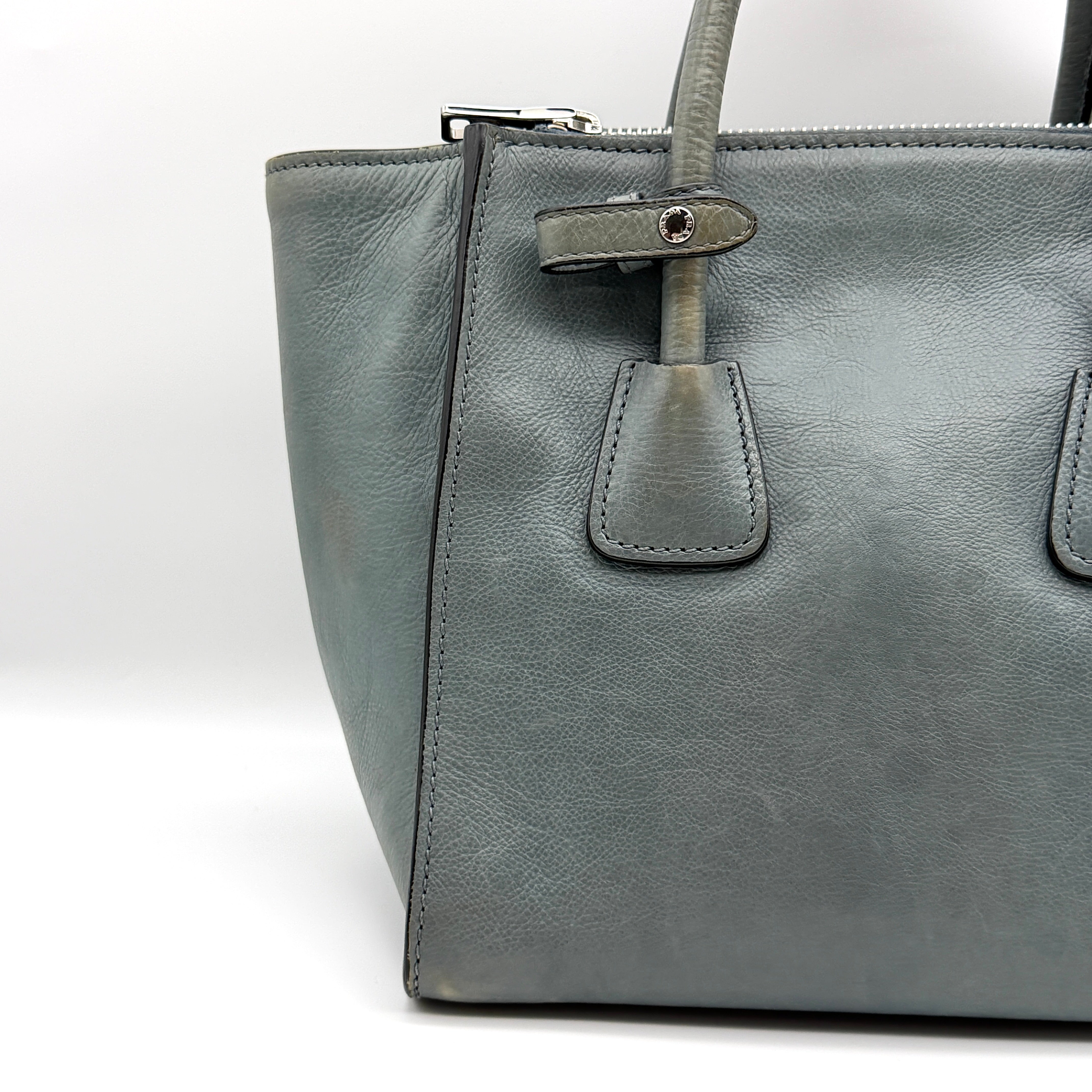 Prada 2Way Glace Twin Pocket Handbag Grey