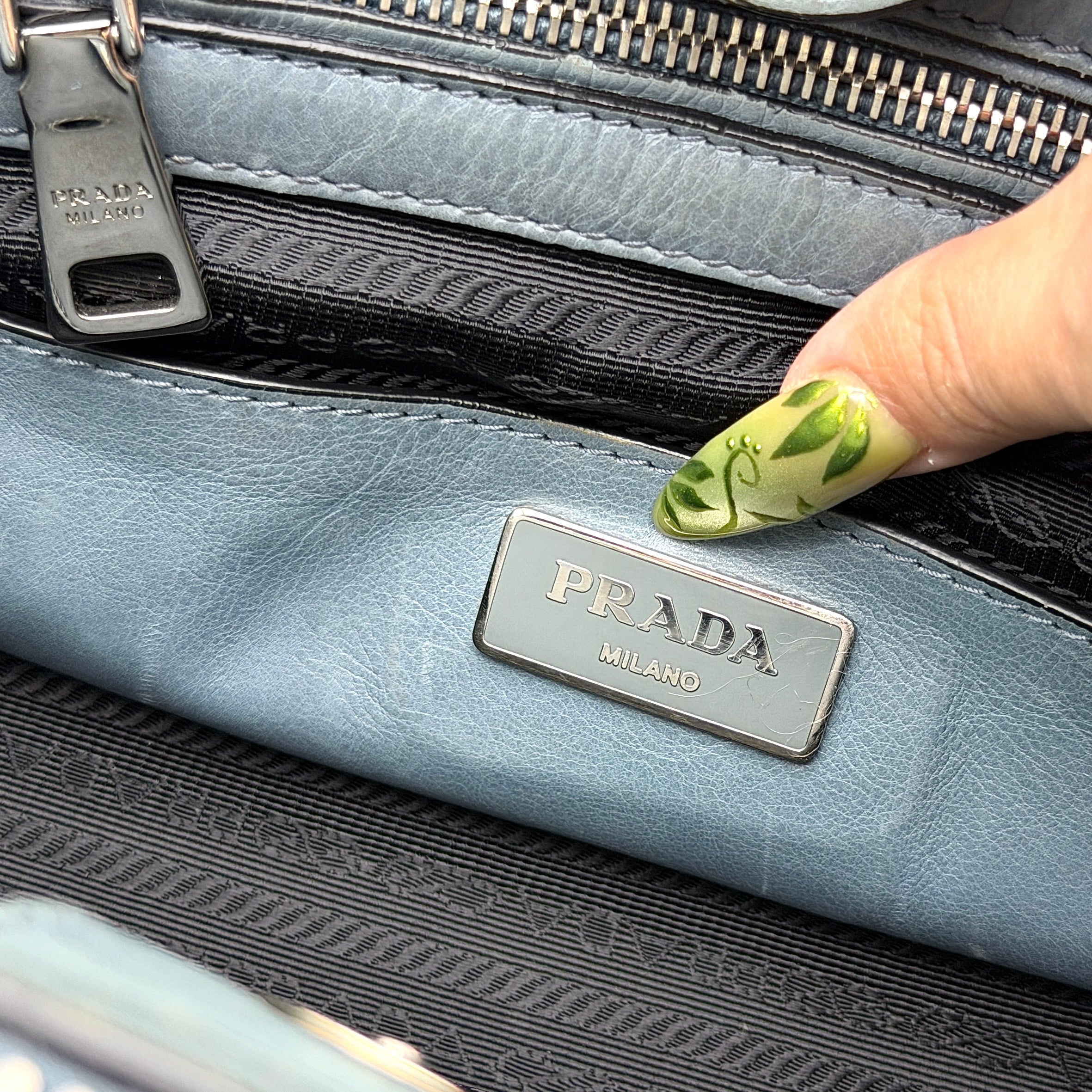 Prada 2Way Glace Twin Pocket Handbag Grey