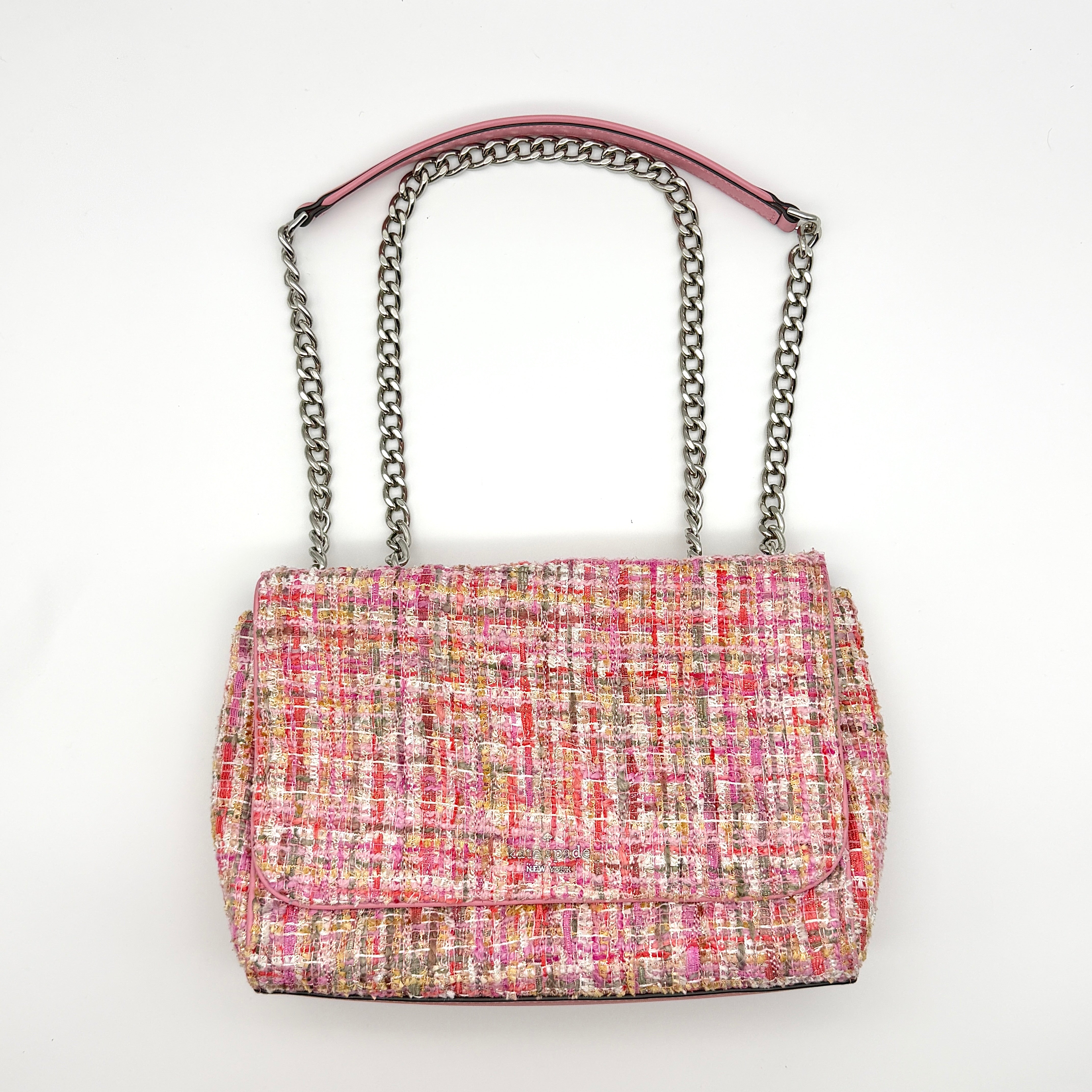 Kate Spade 2Way Briar Lane Emelyn Quilted Tweed Shoulder Bag Pink